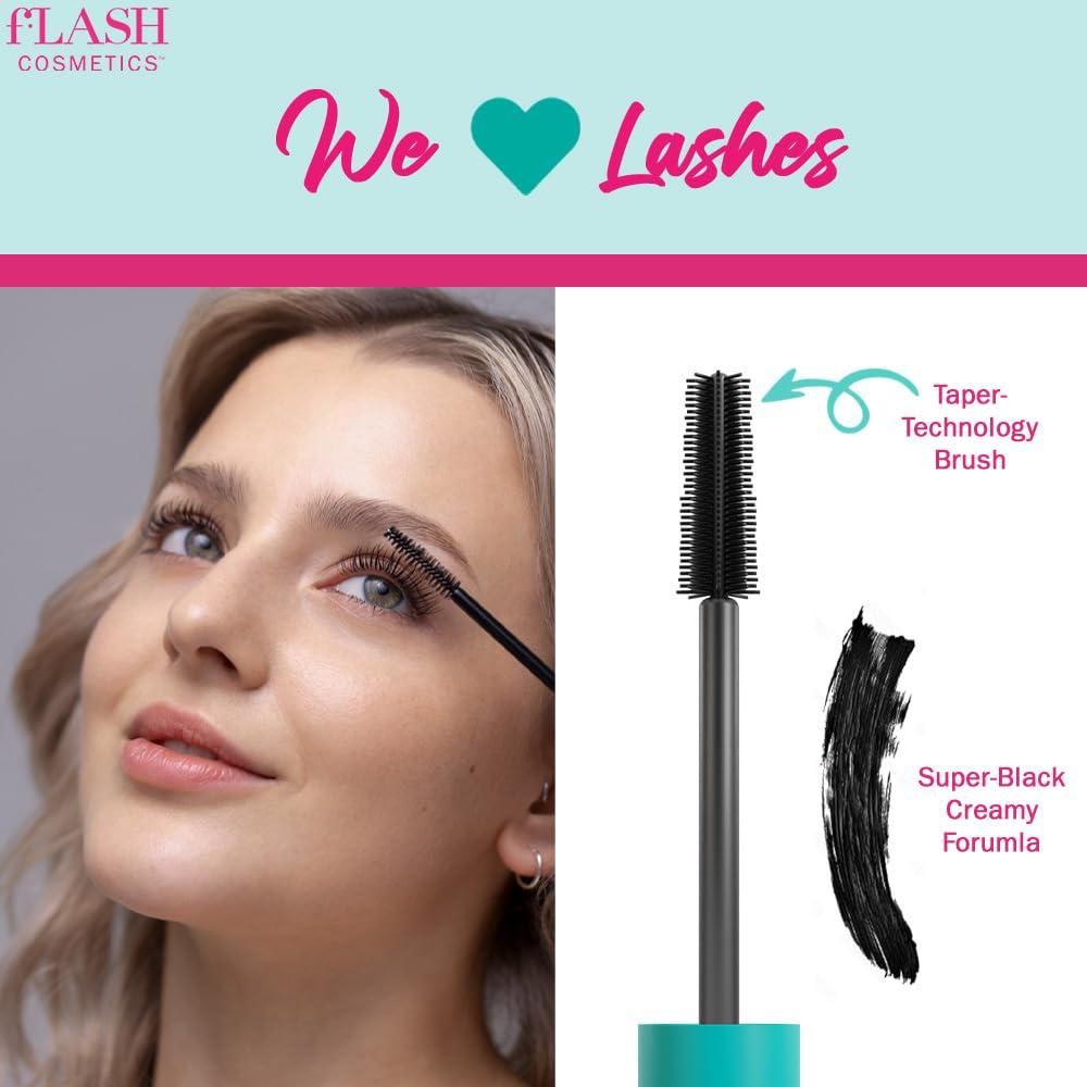 FLASHSERUM fLASH Happy Perfect Volume Mascara with Tapered Brush for Lengthened, Defined, Volumious Lashes - All Day Wear, Smudge Proof, Soft Touch, Super-Black