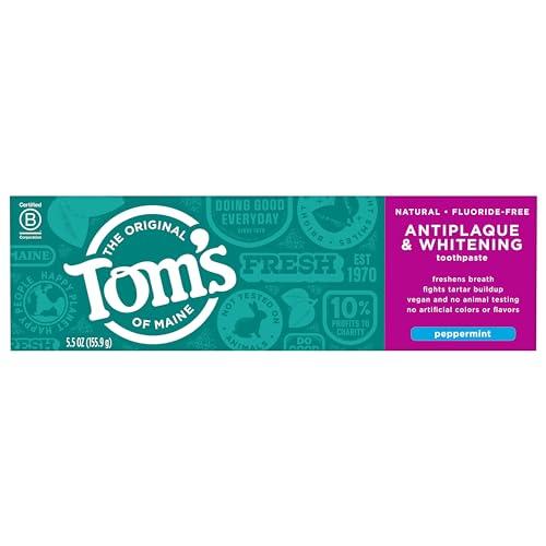 Tom's of Maine Tom\'s of Maine Fluoride-Free Antiplaque & Whitening Natural Toothpaste, Peppermint, 5.5 oz. (Pack of 2)