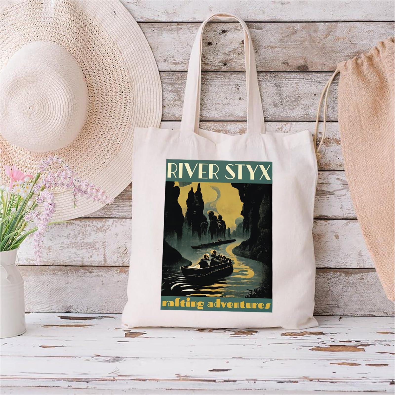 TOBGBE TOBGBE Gifts For Book Lovers Lovers River Styx Greek Mythology Merchandise Dark Academia Canvas Bag (River Tote)