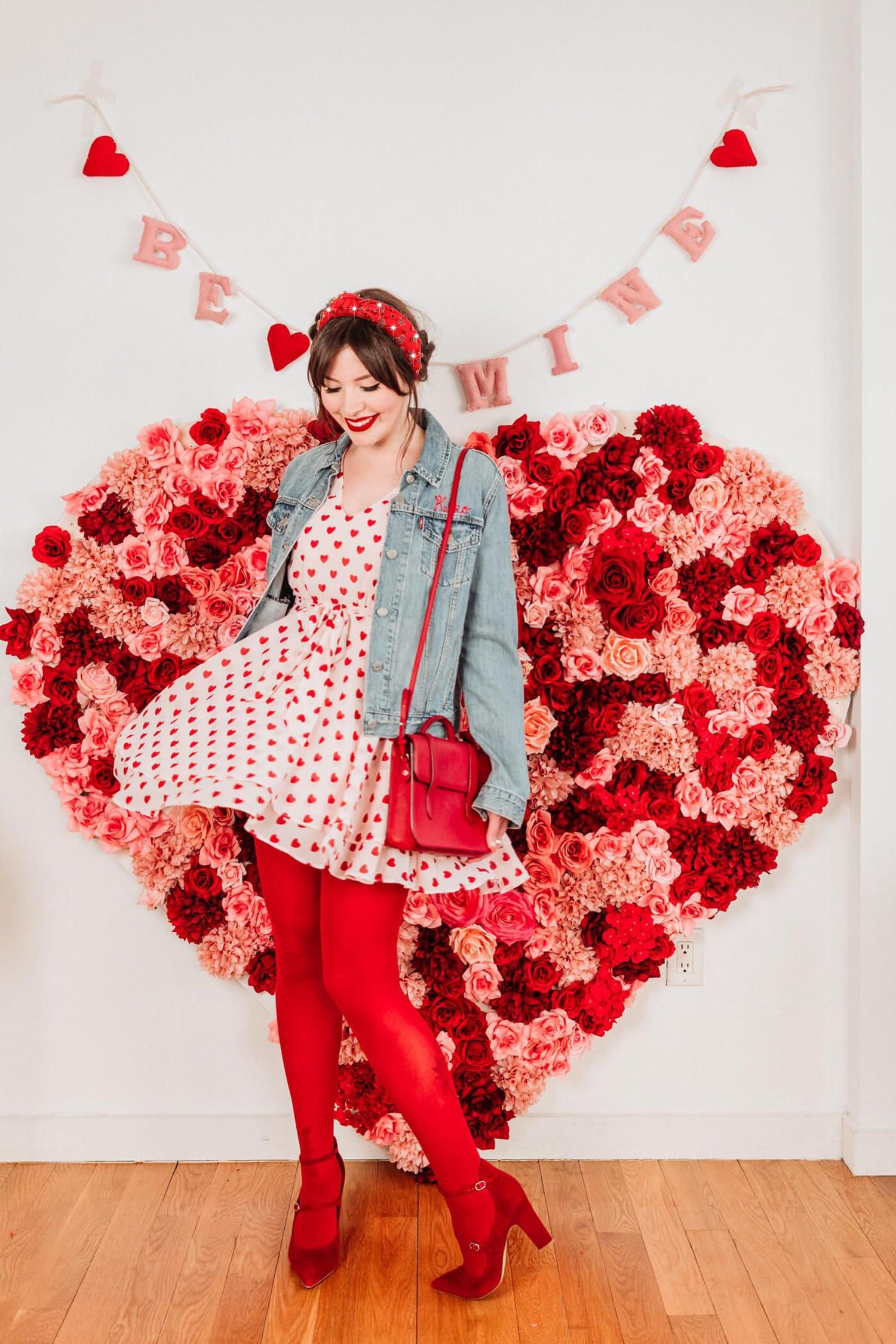 NVENF NVENF Valentine's Day Love Heart Headband for Women - Jeweled Crystal Rhinestone Knotted Wide Top Knot Hair Accessories - Red Pink - Valentine's Day Gifts (Rhinestone Heart 1)