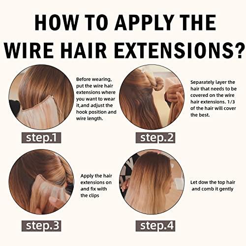 RUNATURE RUNATURE Brown Wire Human Hair Extension Straight Wire Extensions Human Hair Highlight Honey Blonde Human Hair Wire Extension Natural Hairpiece Hidden Wire Hair Extensions Fishing Line Hair Extensions
