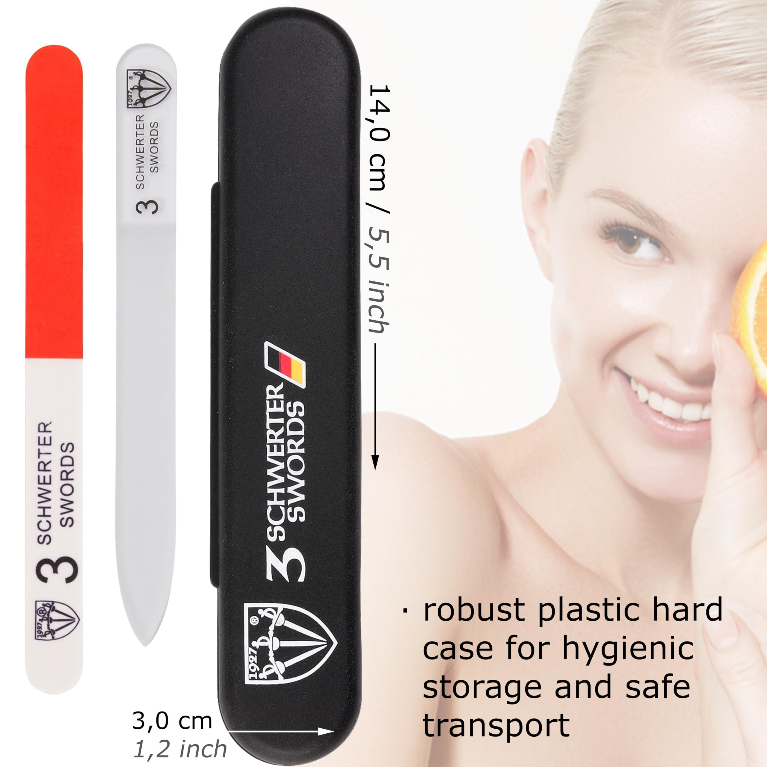 3 Swords Germany 3 Swords Germany - Brand Quality Clear Double Sided Glass Nail File for Women & Girls, Perfect for Natural Fake Gel Artificial Acrylic fingernail, incl. Nail Buffer & Tube case for Travel (313)