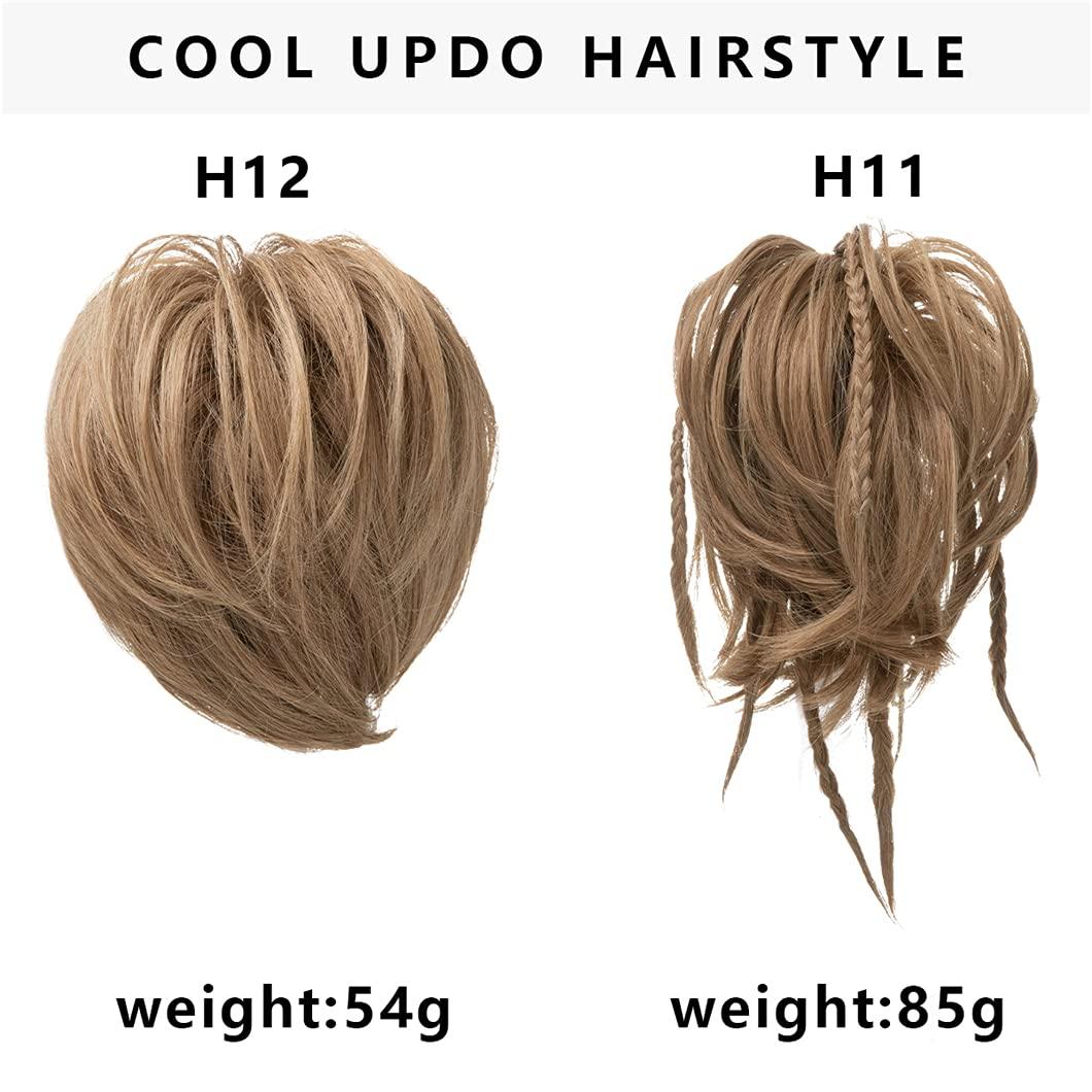 SSJFZM Chignon Messy Braided Bun Synthetic Fake Hair Piece Cover Scrunchie Updo With Elastic Band High Temperature Fiber For Woman 4-301