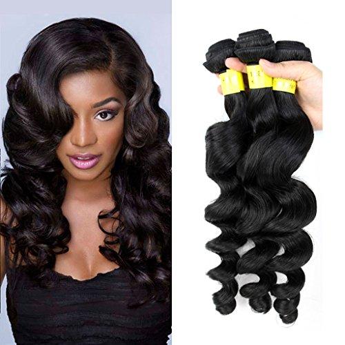 Berimy Berimy Brazilian Virgin Hair Loose Wave Hair Weave 3 Bundles Full Head Set Unprocessed Virgin Human Hair Weave Natural Black 10-28inch (14inch 14inch 14inch)