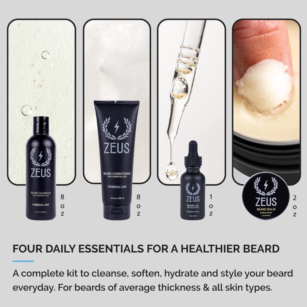 ZEUS ZEUS Everyday Beard Kit with Travel Toiletry Dopp Bag – Beard Wash Shampoo & Conditioner, Natural Beard Oil, Beard Balm & Travel Toiletry Bag (Vanilla Rum)