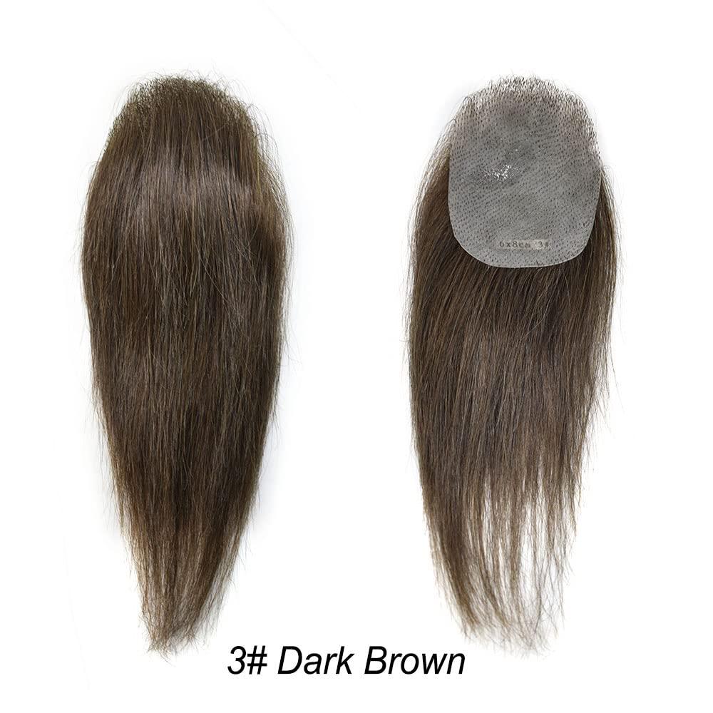 Generic Bald Spot Hair Patch V-Looped Remy Human Hair Patch For Bald Spot Natural lookimg hair Patch For Men Thin Skin Hair Patches For Bald Spots (6cm x 8cm-6\", 3 DARK BROWN)