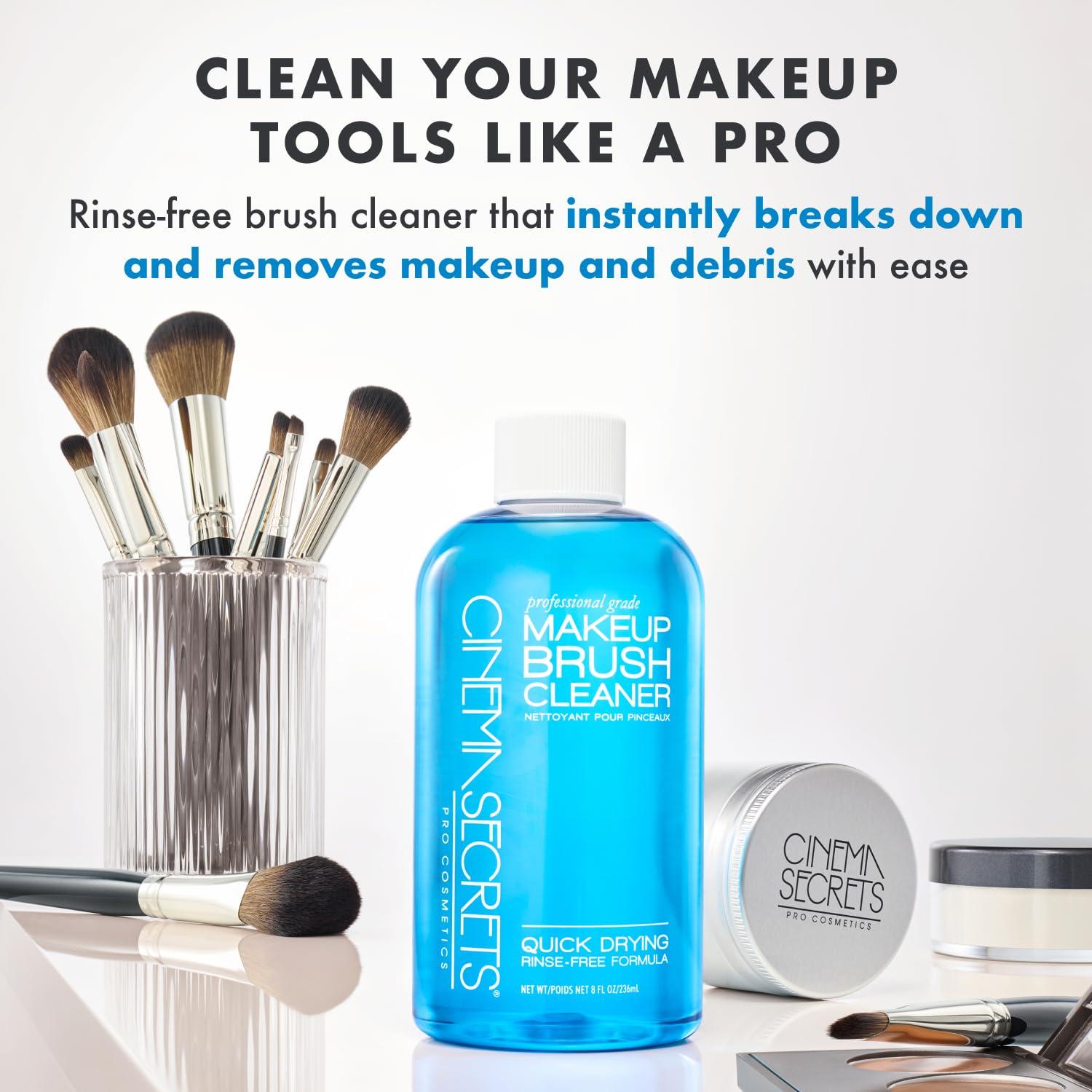CINEMA SECRETS Cinema Secrets Original Makeup Brush Cleaner Solution & Spray Combo - Professional Cleanser for Makeup Brushes - Quick-Drying & Rinse-Free - Removes Built-Up Make Up - Vanilla (16 fl oz & 2 fl oz)