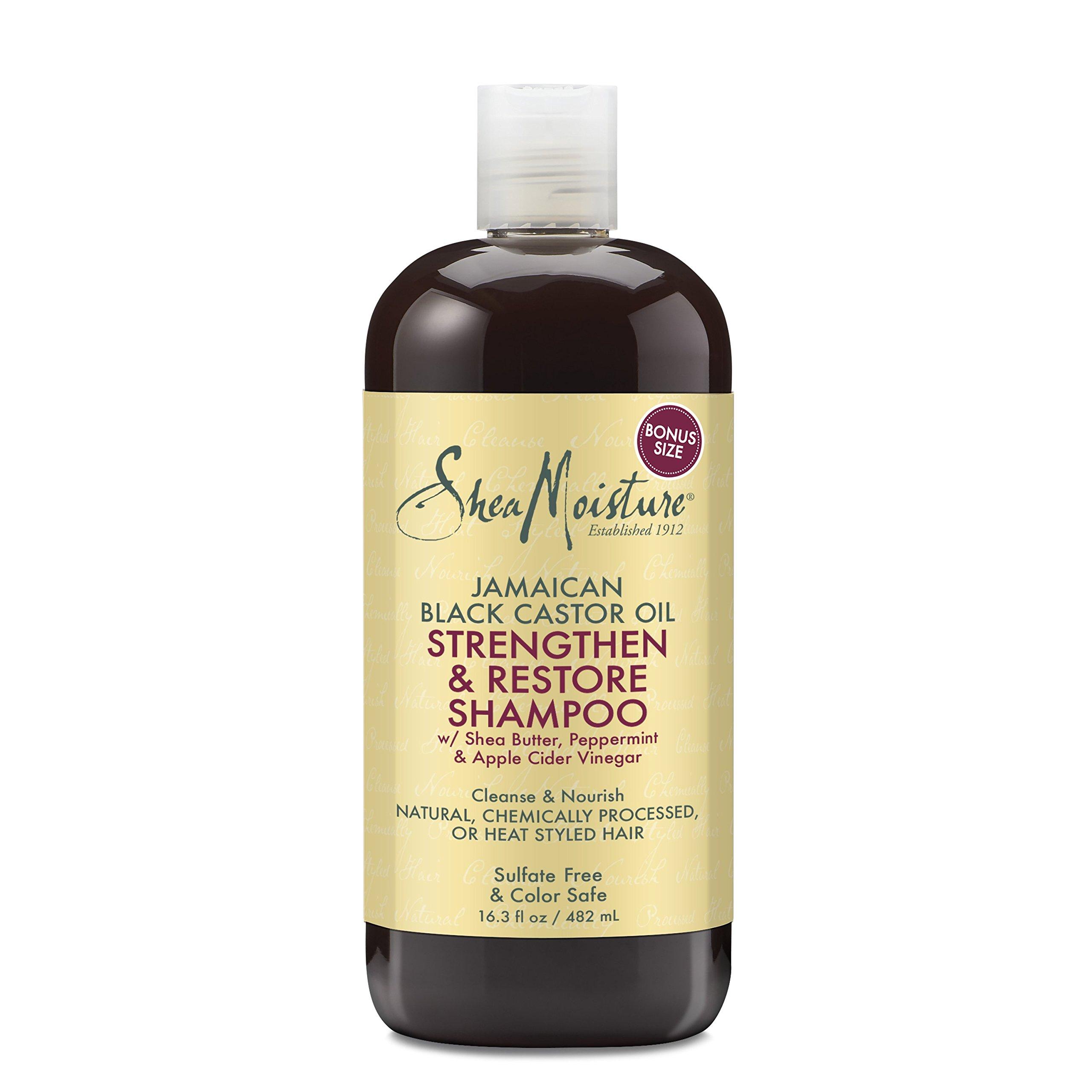 SheaMoisture Shea Moisture Jamaican Black Castor Oil Strengthen & Restore Shampoo, Shea Butter, Peppermint & Apple Cider Vinegar, Sulfate Free, Natural, Chemically Processed Hair, Family Size, 16 Fl Oz