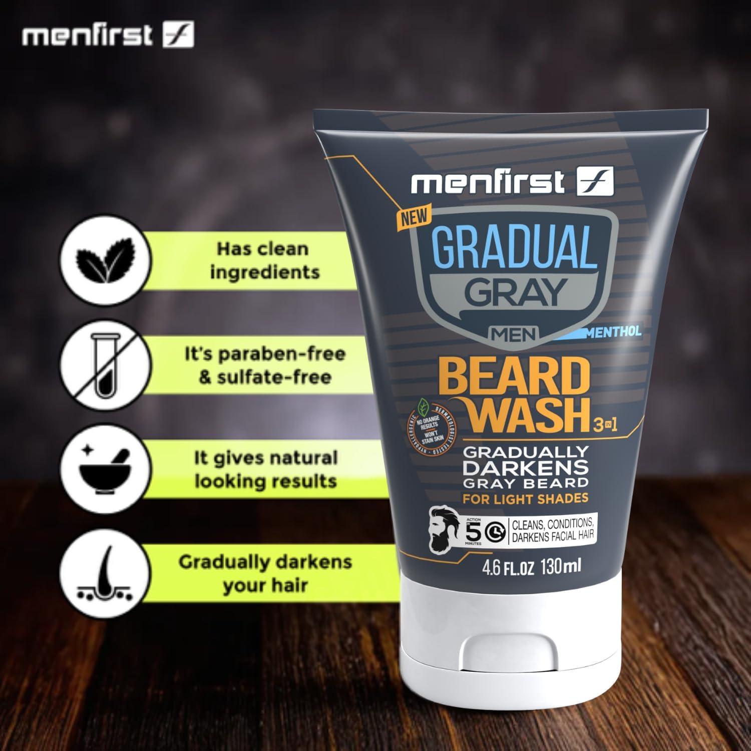 MENFIRST MENFIRST Gradual Grey Reducing Beard Wash for Light Shades - Beard Wash for Light Brown to Blonde Hair - Beard Color Shampoo for Men - 4.60 FL