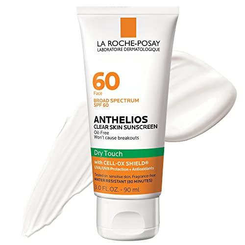 La Roche-Posay La Roche-Posay Anthelios Clear Skin Sunscreen Dry Touch SPF 60, Oil Free Sunscreen For Face, Oil Absorbing, Broad Spectrum SPF + Antioxidants, Non-Greasy, Oxybenzone Free, Travel Size
