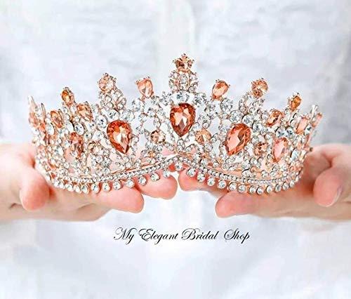 Blufly Blufly Baroque Queen Crown and Tiara Bronze Crystal Princess Crowns Dolce Diadem Bridal Wedding Headband Handcrafted Bejeweled Hair Ornament Crown for Women and Girls (B)