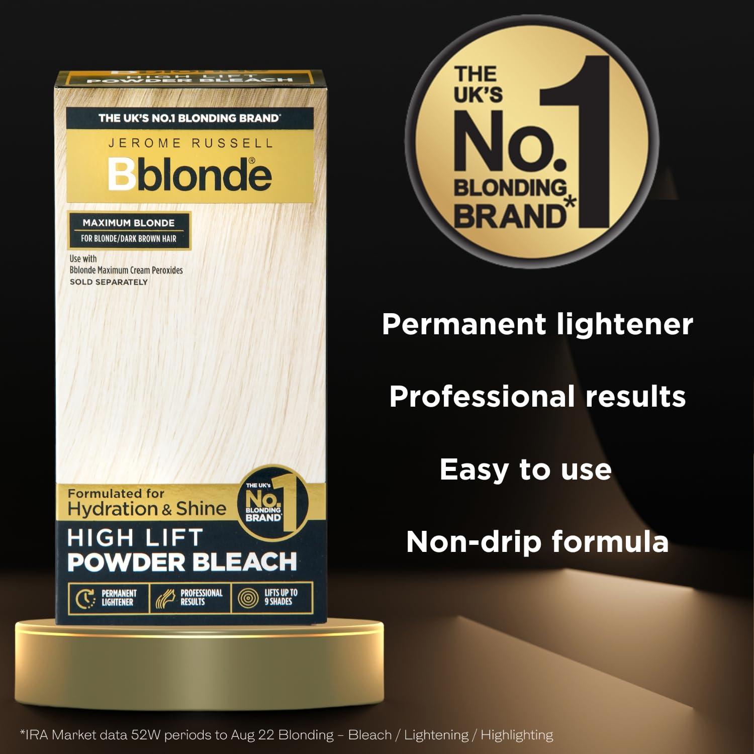 B-Blonde Jerome Russell Bblonde High Lift Powder - Blonde to Dark Brown Hair Lightener with Mineral Oils, Lifts 6-9 Shades, 4 Sachets (4x25g)