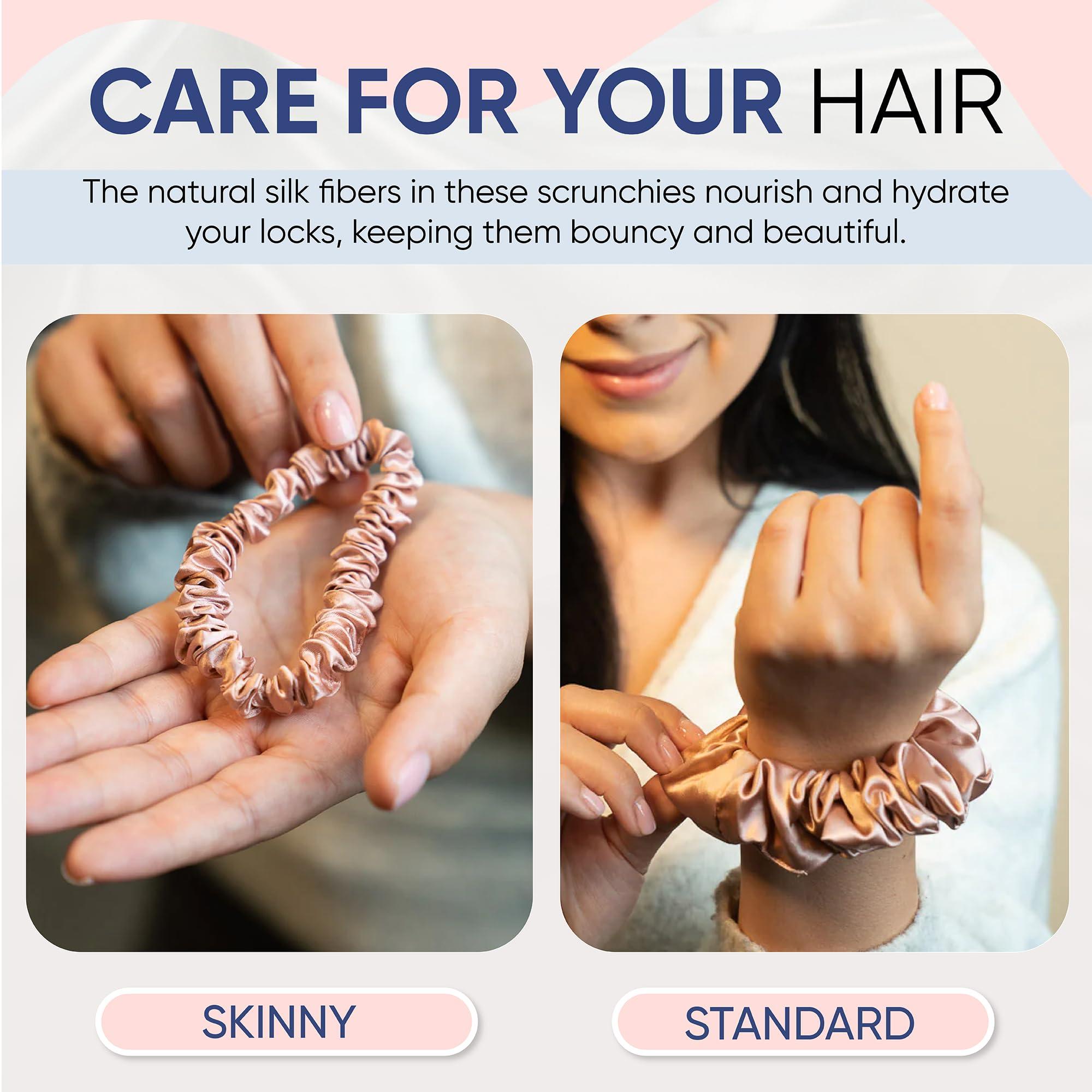 BLISSY Blissy Silk Scrunchies (3 Pack) - 100% Pure Mulberry Silk - 22 Momme 6A High-Grade Fibers - Silk Scrunchie for Straight & Curly Hair - Preventing Breakage, Tangling, & Creasing (Rose Regular)