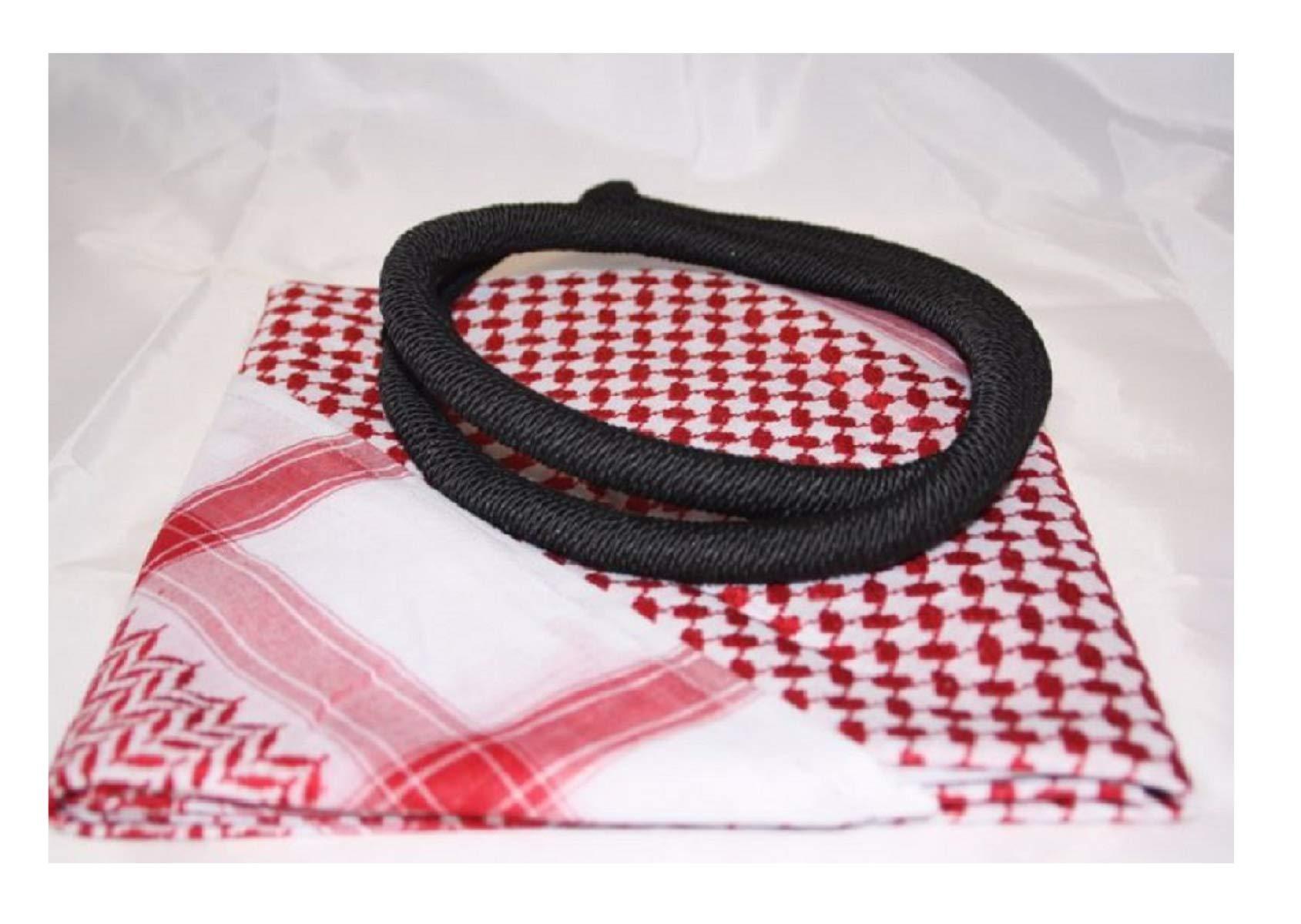 Al Hobish Igal Oqal Igal Agal Set Eqal Egal Set Shemag Saudi Headband Black Scarf Cord (Red and White)