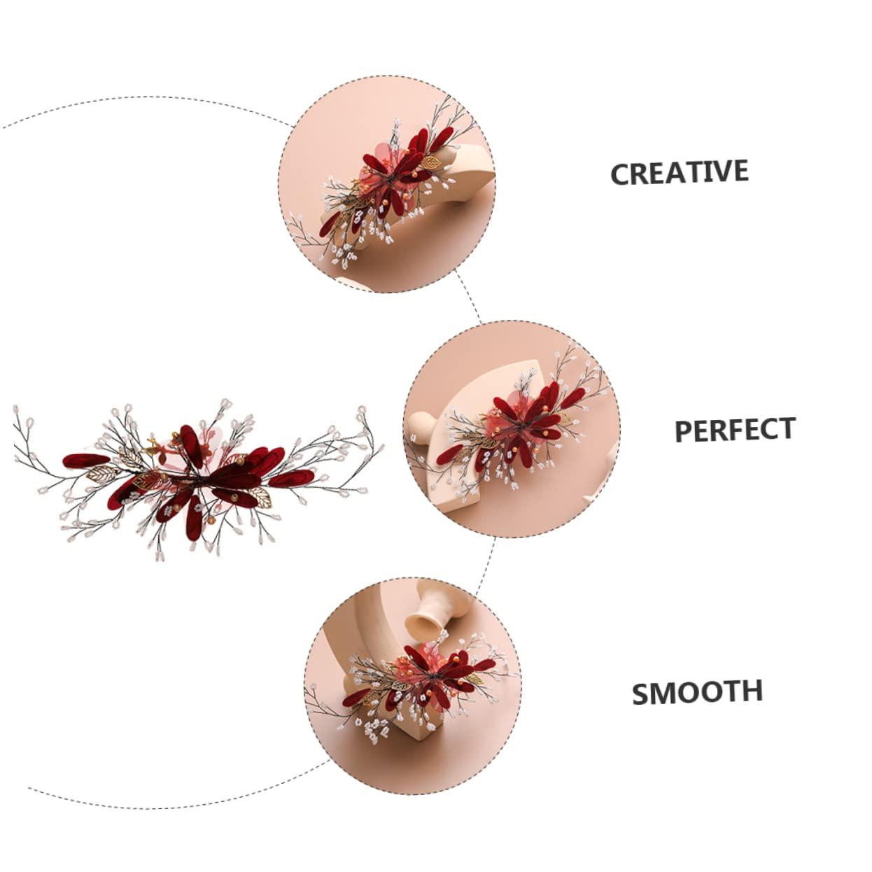 Beatifufu Beatifufu Red Flower Bridal Hair Clip Clip for Hair Floral Hair Clamp Barrette Set