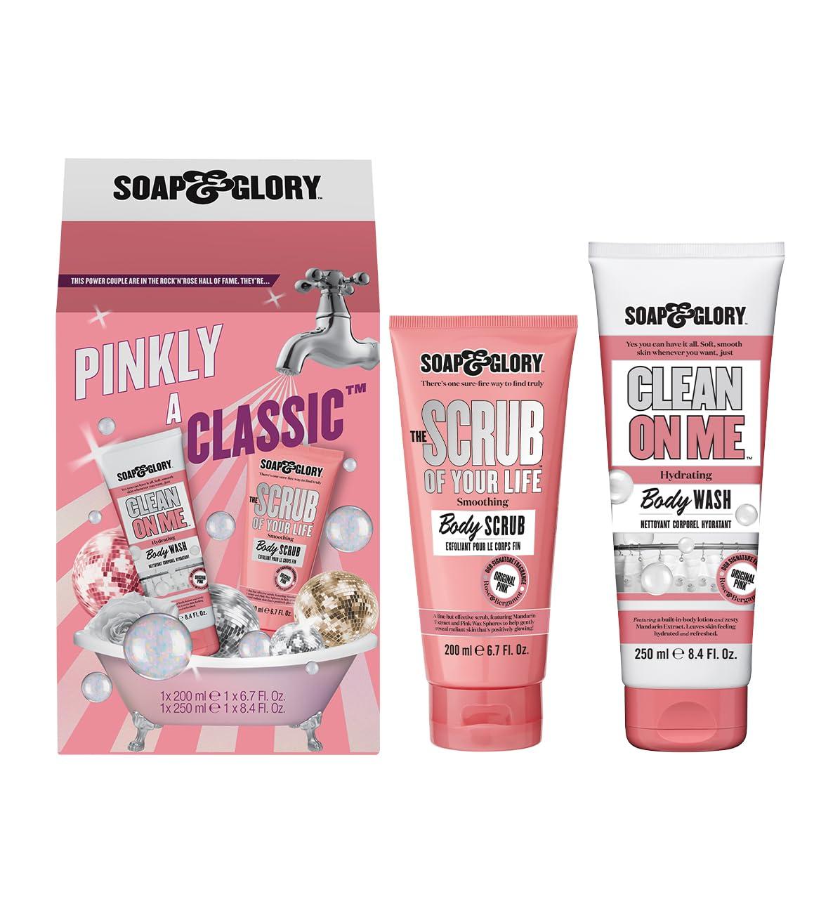 Soap & Glory Soap & Glory Pinkly A Classic Gift Set - Clean On Me Hydrating Shower Soap & Scrub of Your Life Exfoliating Body Scrub - Rose & Bergamot Gift Set (2 Count)
