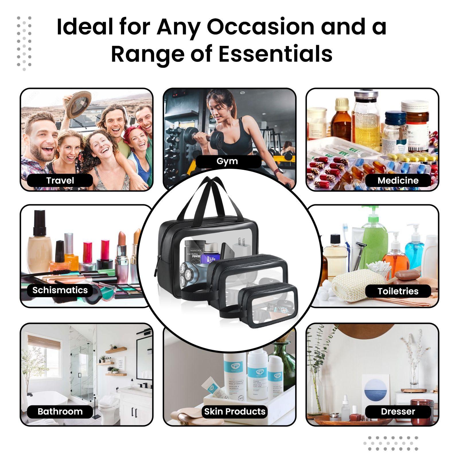 FH! FH! Toiletry Bag for Men (3PC- Clear Makeup Bag) Waterproof Toiletry Bag, Travel Toiletry Bag, Clear Toiletry Bag, Clear Travel Bags for Toiletries, TSA Approved Toiletry Bag