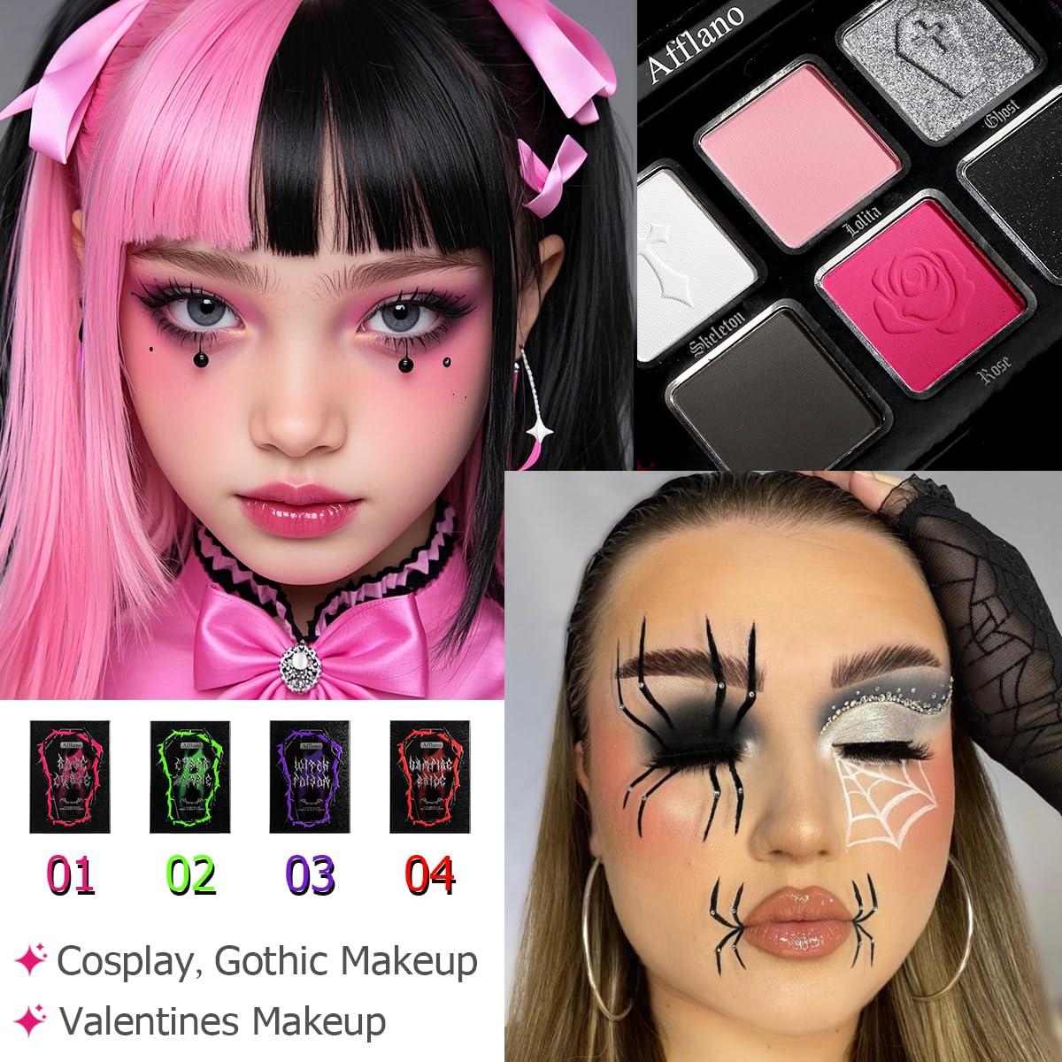 Afflano Afflano Pink Goth Eyeshadow Palette, Pink Smokey Eyes Makeup Eyeshadow Pallet With Mirror, for Goth Girls and Women Long Lasting Daily Valentine makeup, Dark Emo Halloween Clown SFX Gothic Looks