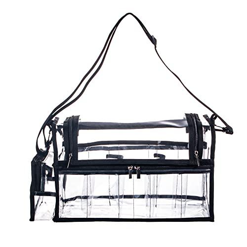 Remobia Hicol Large Professional Free Standing Clear PVC Makeup Artist Set Bag Transparent Makeup Brush Buddy Make up Kits Organizer Carry All MUA Travel Cosmetic Bag with 8 Dividers and Tissue Holder