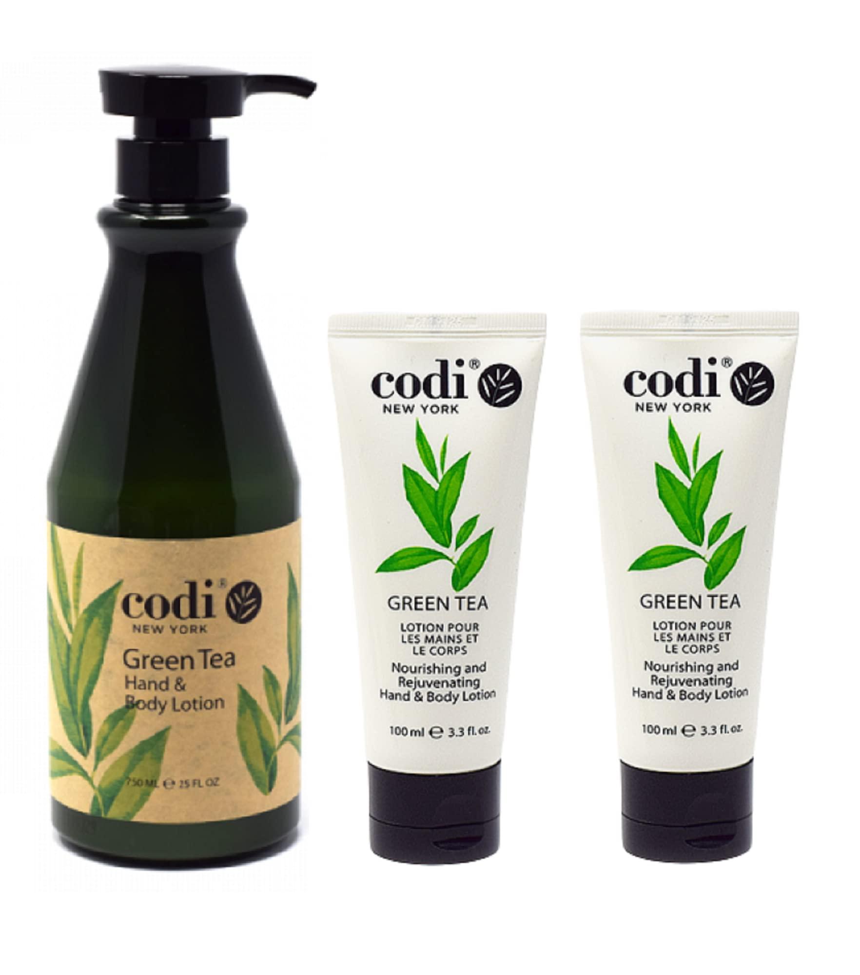 CODi Codi Green Tea Lotion - Green Tea Body and Hand Lotion for Women and Men - Green Tea Body Lotion with Wonderful Green Tea Scent - Less Greasy and Quick Absorbent - 1 750ml Bottle and 2 100ml Tubes