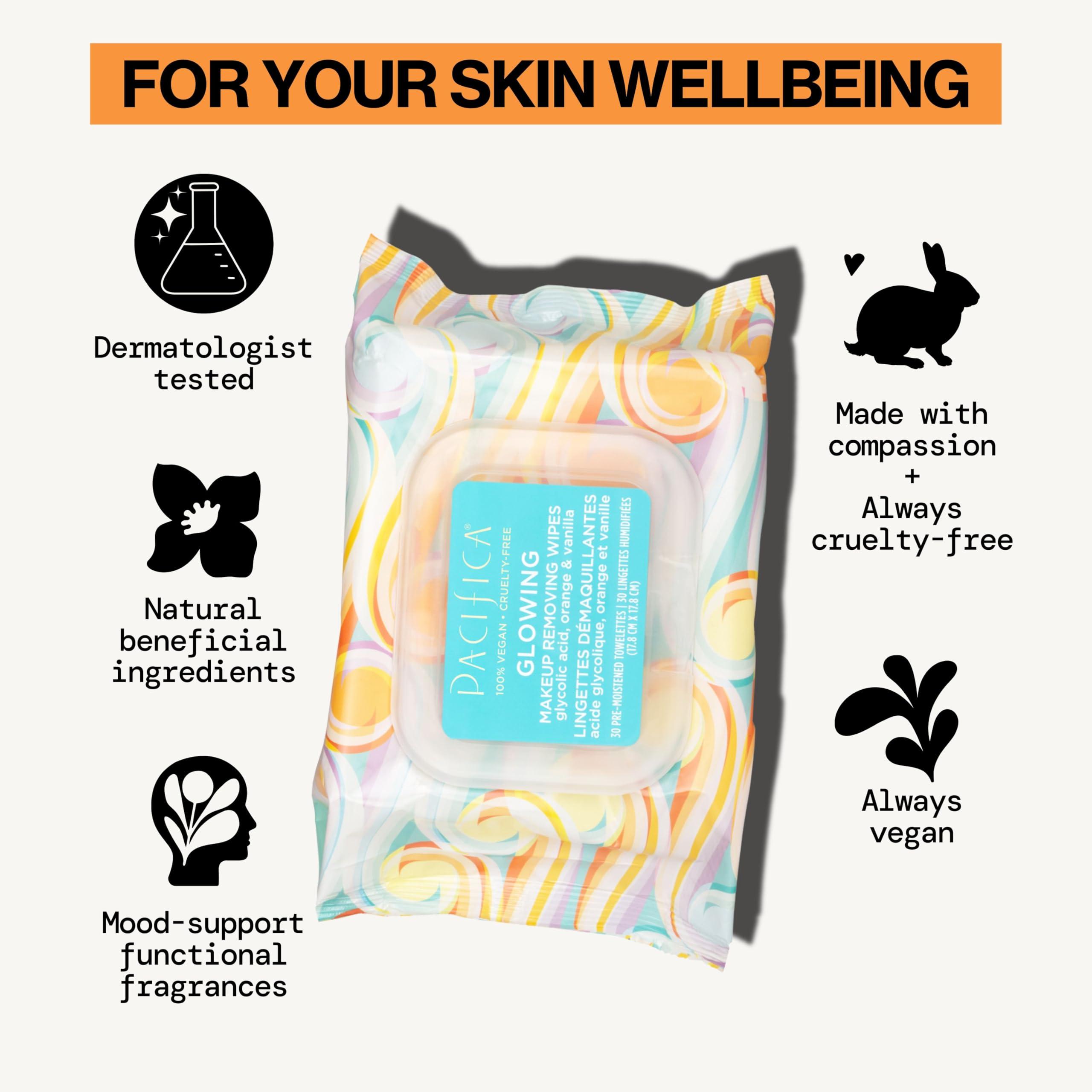 Pacifica Pacifica Makeup Remover Face Wipes - Disposable Daily Face Cleansing Towelettes Wipes -Biodegradable & Eco-Friendly - Organic- Clean Beauty Vegan & Cruelty-Free Dermatologist Tested 10 Count