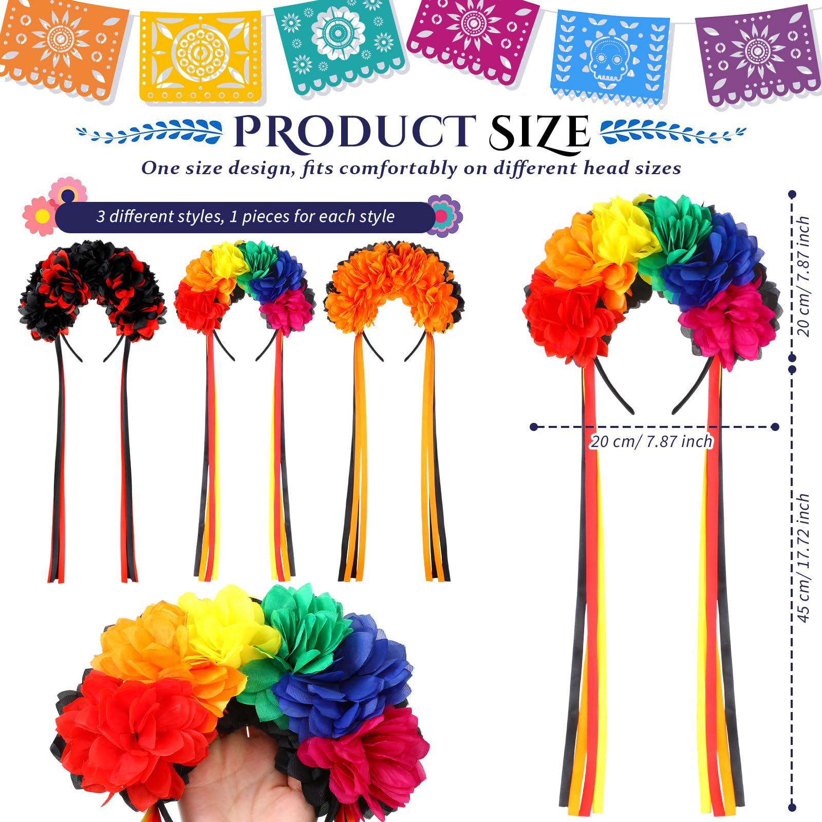 Riceshoot Riceshoot 3 Pcs Halloween Flower Headband Day of the Dead Floral Headband Mexican Flower Crown Headband Halloween Festival Wedding Headband for Women Halloween Masquerade Bridal Party Dress up