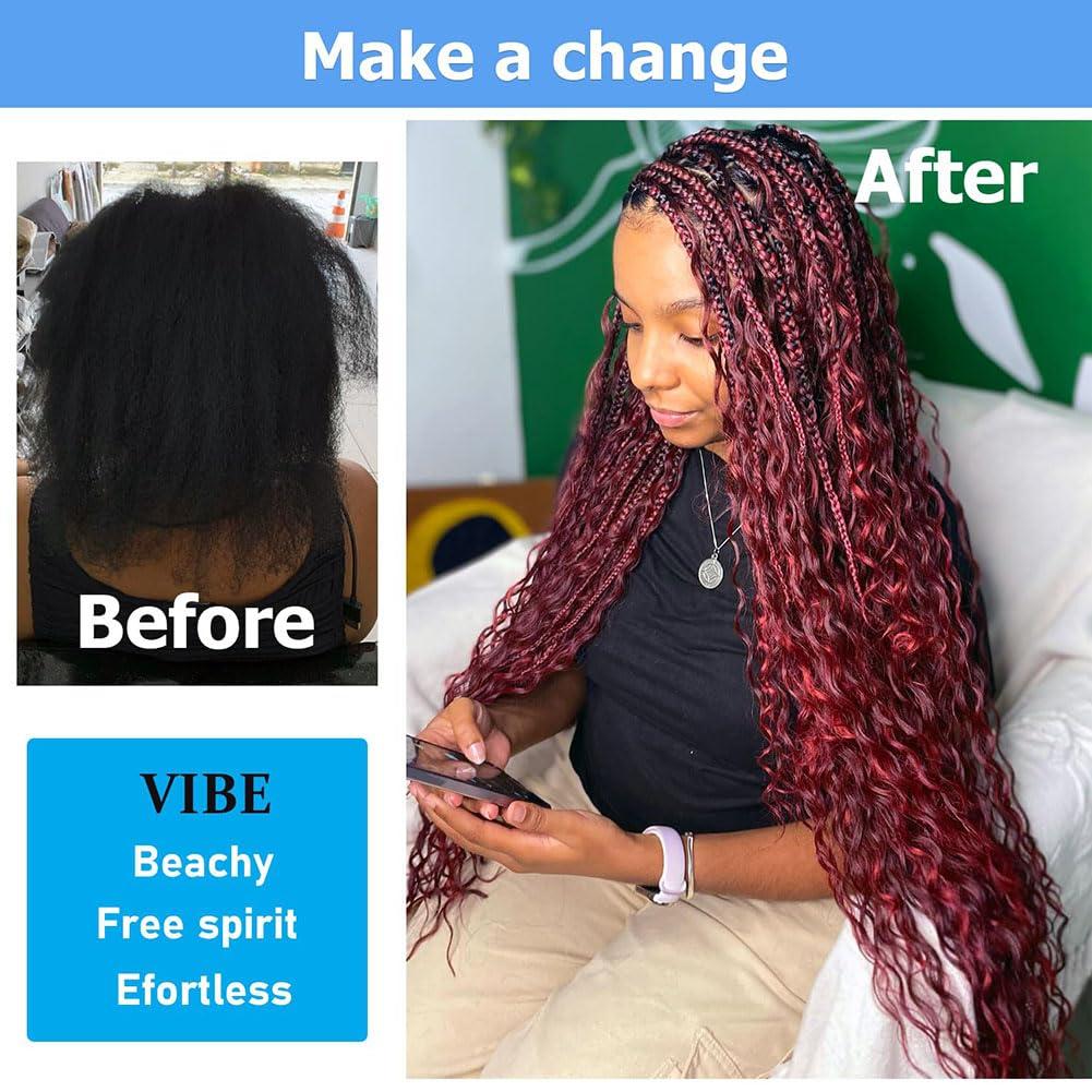 LUXLUSH Burgundy Human Braiding Hair 16 Inch 50 g 1 Bundle Deep Water Wave Bulk Human Hair for Braiding Curly Human Hair for Boho Braids Wet and Wavy Human Hair Extensions No Weft Micro Braiding Hair