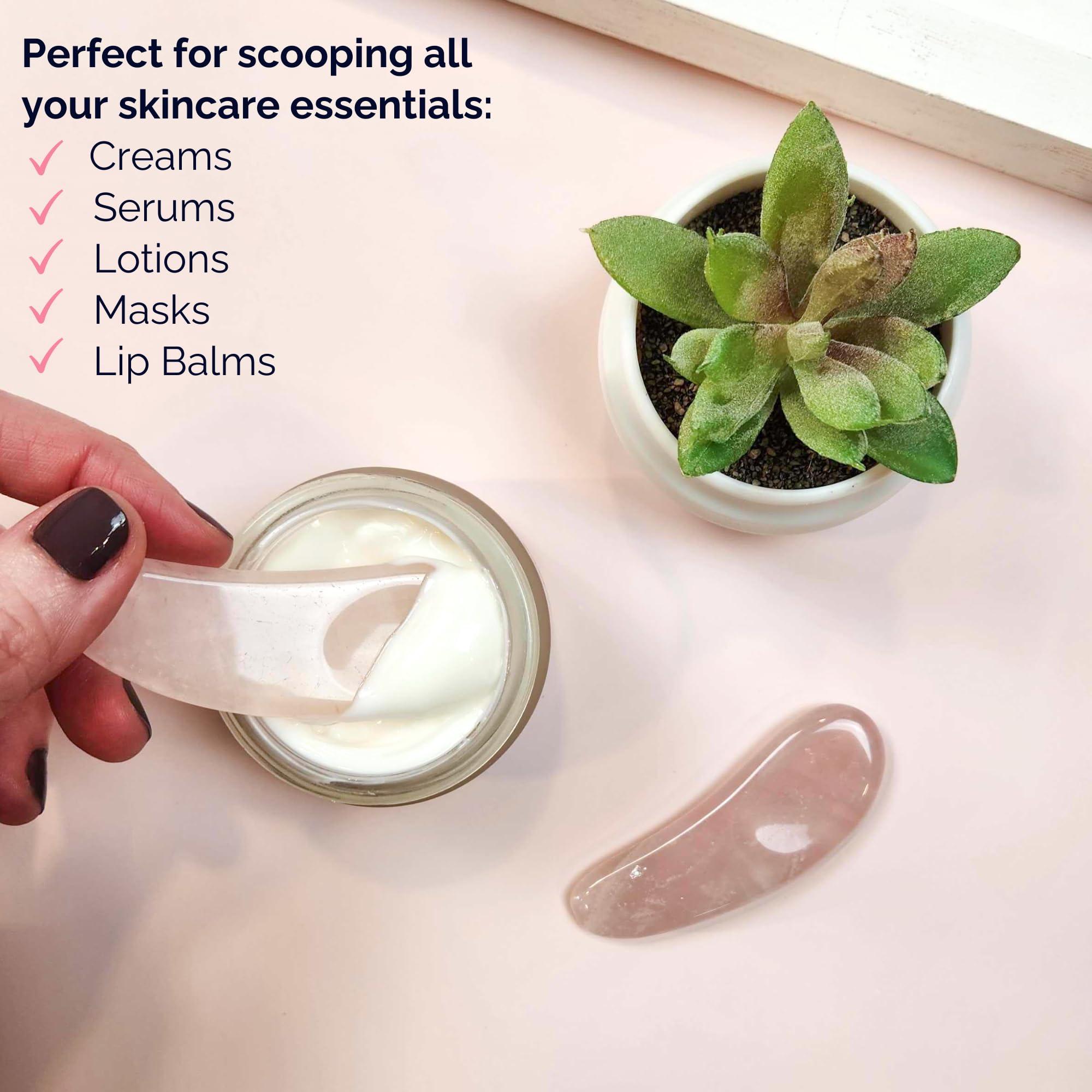 Noche Y Dia Noche Y Dia Rose Quartz Spoon 2-in-1 Beauty Tool: Spatula & Gua Sha for Face - Massager and Skincare Applicator for Creams, Serums, and Masks - 2 Pack