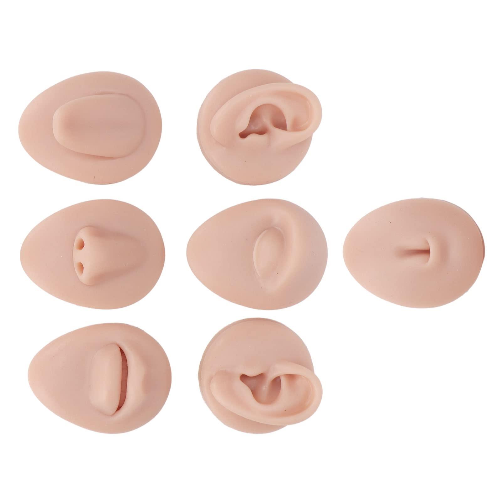 Naroote Ear Piercing Kit Nose Tongue Model, 3D Flexible Simulation Ear Model Body Piercing Practice Model Silicone Nose Safety Pierce Tool for Novice (Medium Skin Color)