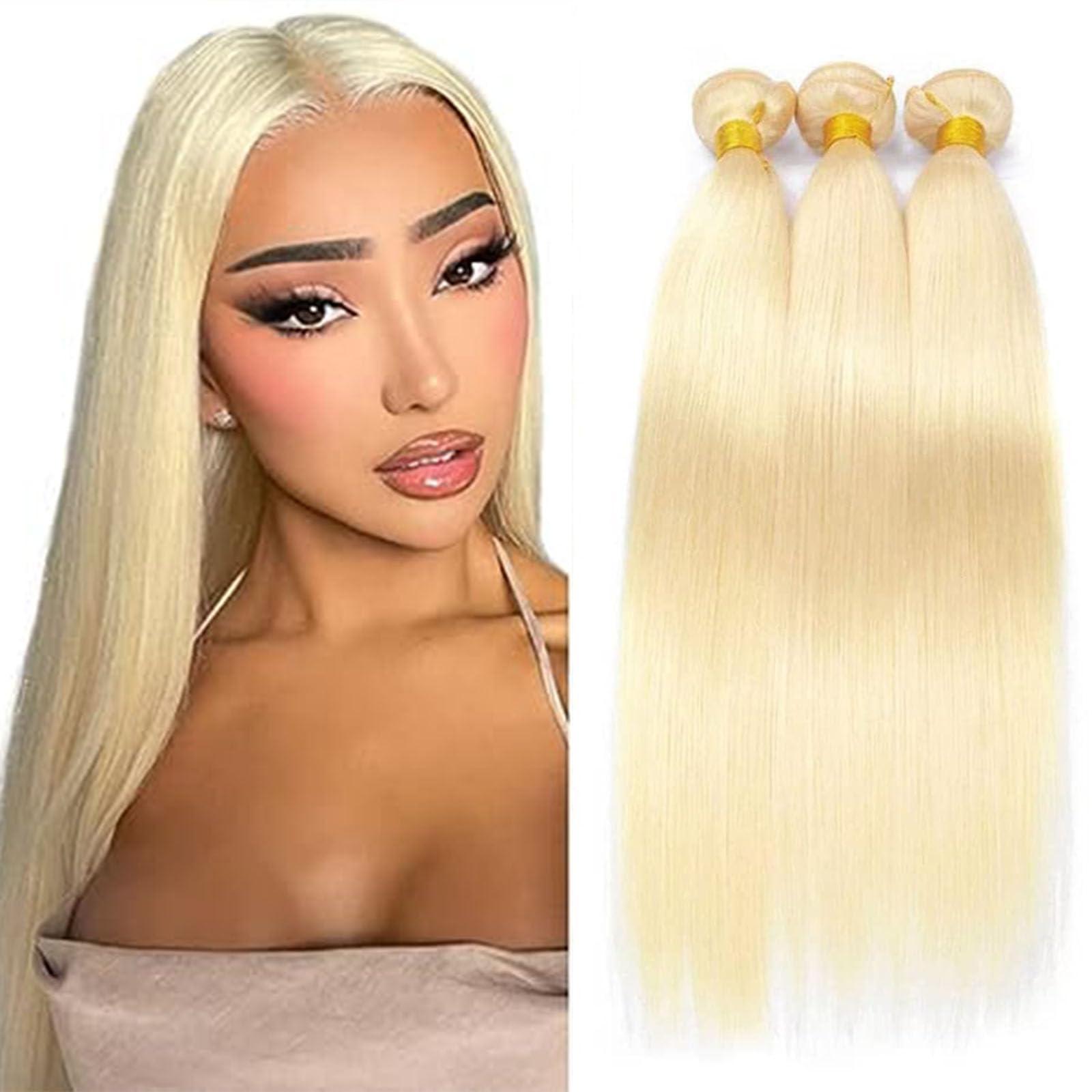 Rostationa 613 Blonde Bundles Human Hair Straight 16 18 20Inch 613 Human Hair Bundles Brazilian Virgin Human Straight Hair 3 Bundles Human Hair Blonde Straight Hair Extensions(613-ST-16 18 20)
