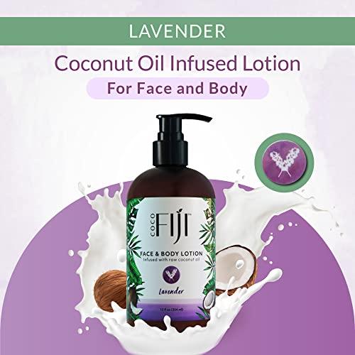 Organic Fiji Coco Fiji Face & Body Lotion Infused With Coconut Oil | Lotion for Dry Skin | Moisturizer Face Cream & Massage Lotion for Women & Men | Lavender 12 oz, Pack of 3