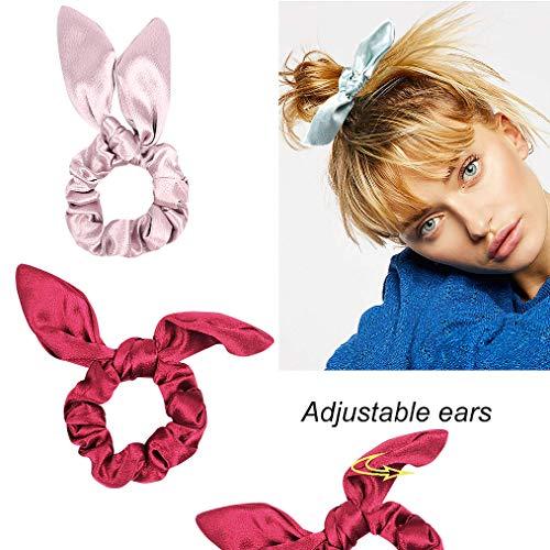 Blufly Blufly Rabbit Bunny Ear Bowknot Bow Scrunchies of Hair Scrunchies Cute Scrunchies Chiffon Ropes Scarves Bright Scrunchie Tails Ponytail Holders Head Tie for Women and Girls (Pack of 10)