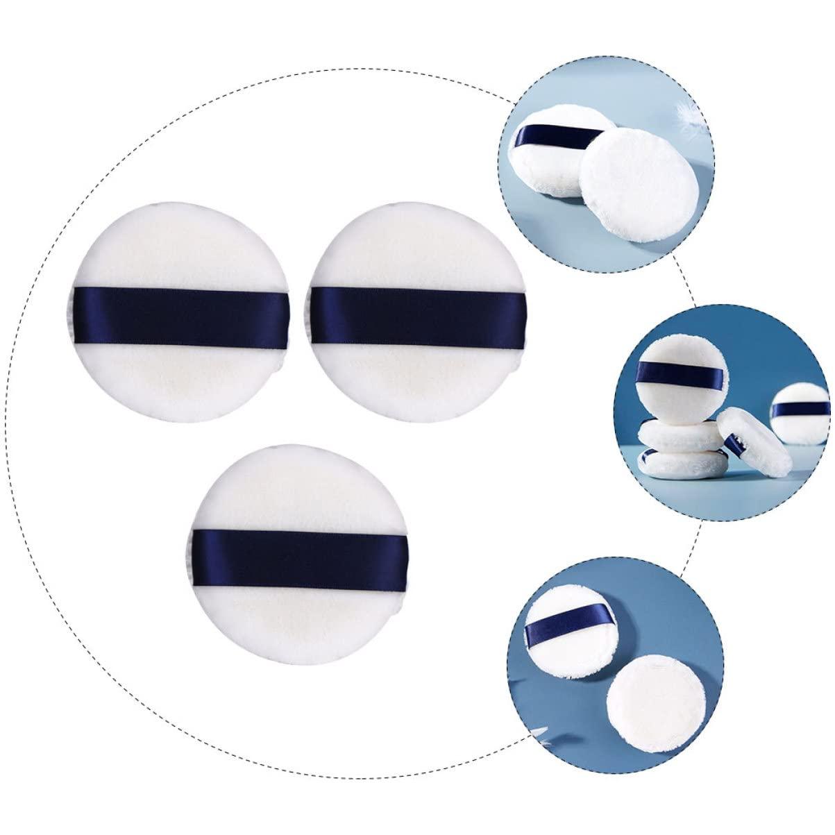 minkissy minkissy 2sets Loose Powder Makeup Puff Face Powder Puff Ribbon for Foundation Cosmetic Puff Lightweight Compact Powder Applicator Fleece 3pcs*2
