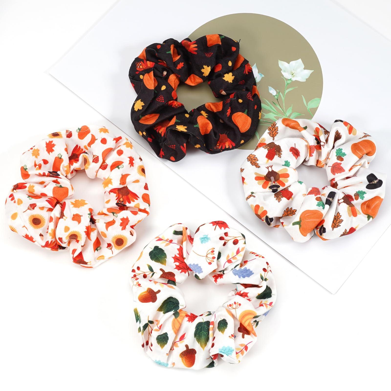 Ardorchid halloween hair tie Thanksgiving Day Hair Ties Harvest Fall Hair Scrunchies for Women Girls Elastic Fruit Pumpkin Corn Turkey Hair Ties Autumn Leaves Maple Decor