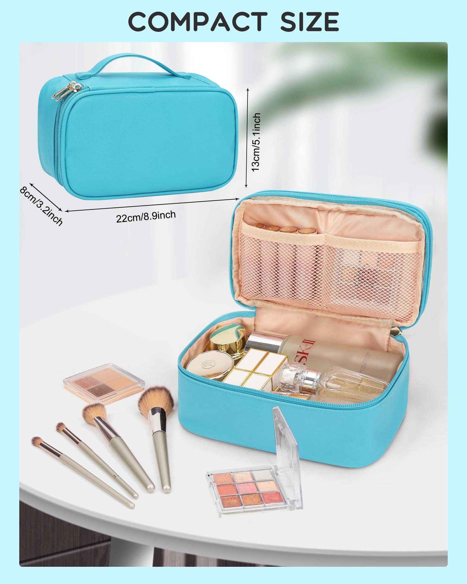 Relavel Relavel Makeup Bag Small Travel Cosmetic Bag for Women Girls Makeup Brushes Bag Portable 2 Layer Cosmetic Case Brush Organizer Christmas (Blue)