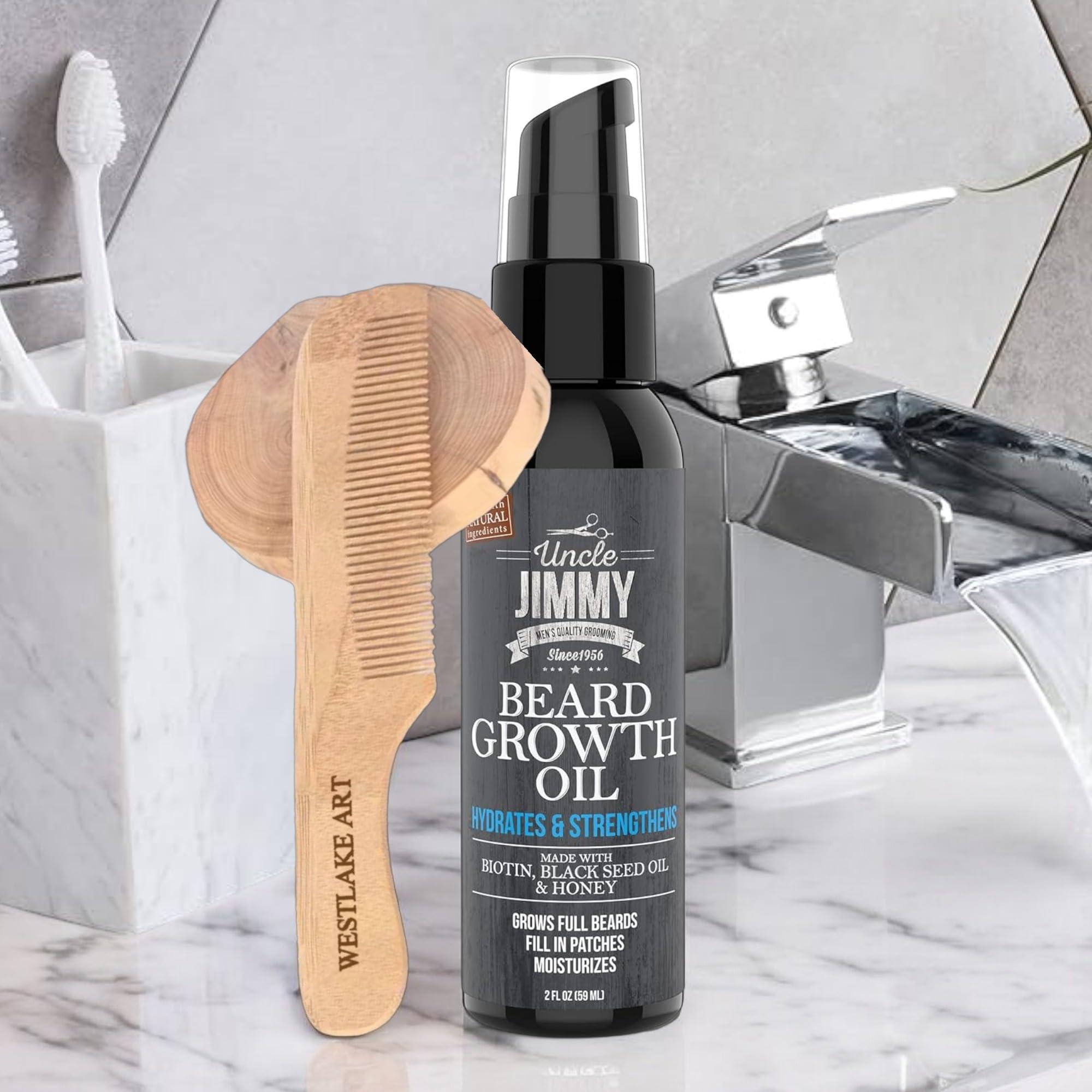 westlake art Westlake art Beard Products, 2 fl oz with Biotin & Black Seed Oil for Thicker, Fuller Beards, Bundle Wooden Comb, hair treatment Innate Ingredients, Non-Greasy - beard Oils For Men [Pack of 3]