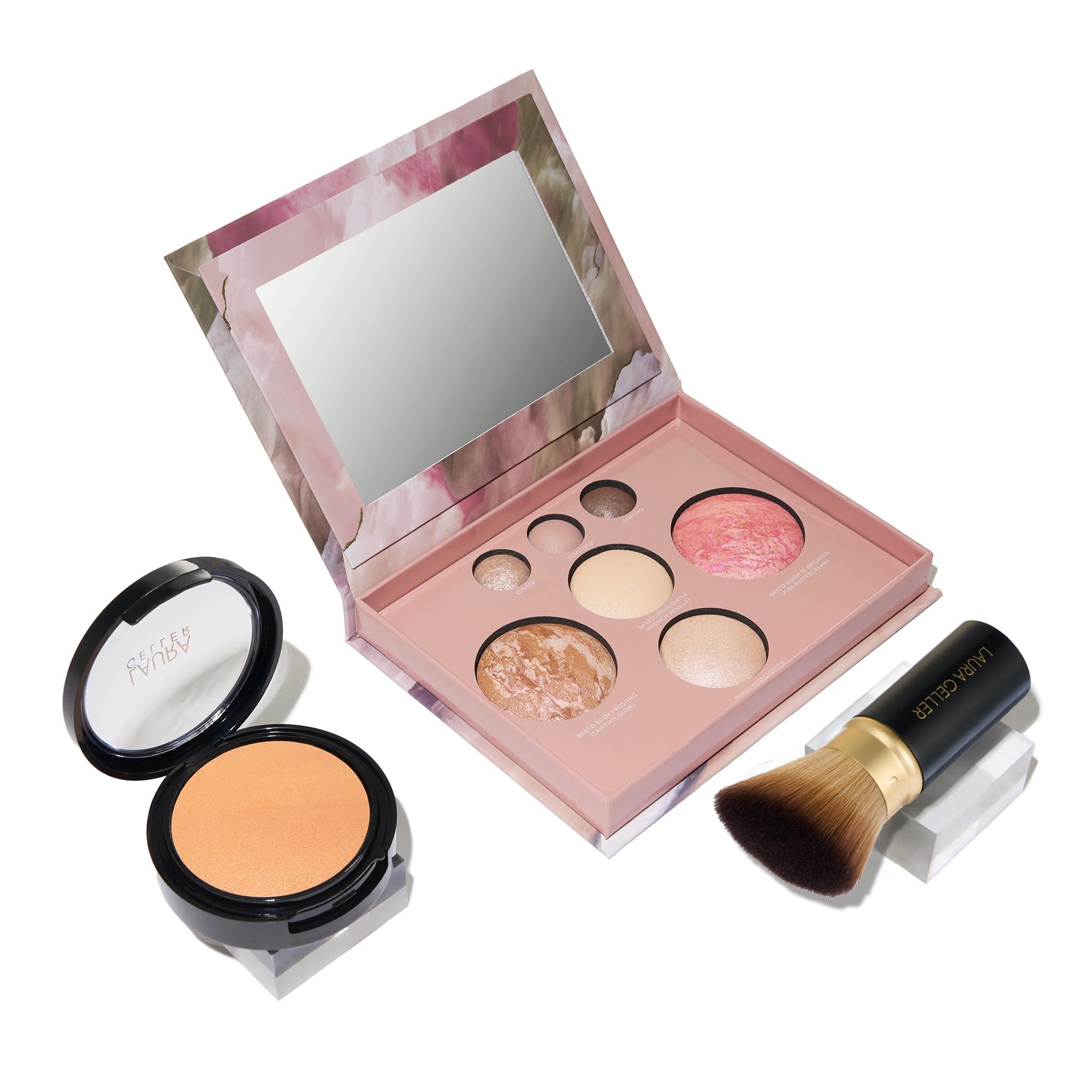 LAURA GELLER NEW YORK LAURA GELLER NEW YORK Baked Starter Kit - Full Coverage: Double Take Powder Foundation, Medium and Best of the Best Face Palette and Retractable Angled Kabuki Brush