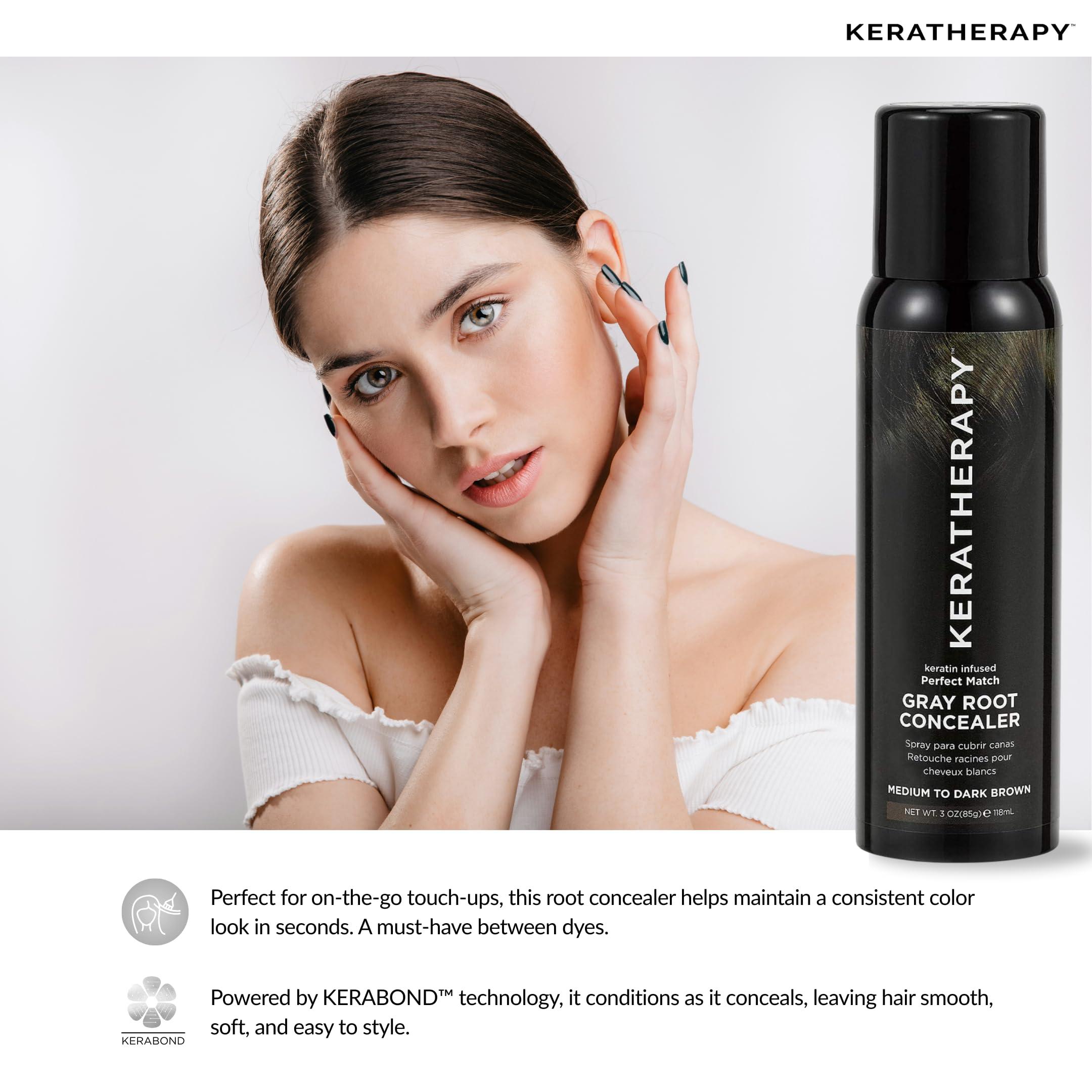 KERATHERAPY Keratherapy Keratin Infused Perfect Match Gray Root Concealer Spray, Dark Brown, 3 oz, 118 ml - Root Cover Up Spray to Hide Gray Roots - Keratin Therapy Hair Darkening & Temporary Scalp Concealer
