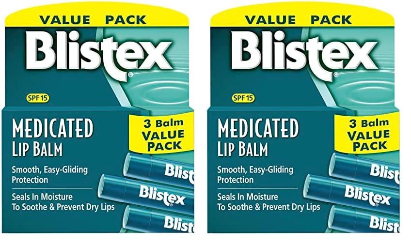 Blistex Blistex Medicated Lip Balm, 0.15 Ounce, 3 Count (Pack of 2) Prevent Dryness & Chapping, SPF 15 Sun Protection, Seals in Moisture, Hydrating Lip Balm, Easy Glide Formula for Full Coverage