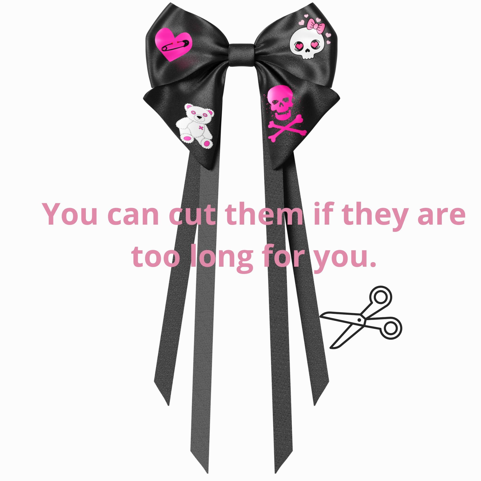 VIADALINNO Black Hair Bow Clip Ribbons Gothic Emo Alt for Teens Woman Girl Halloween