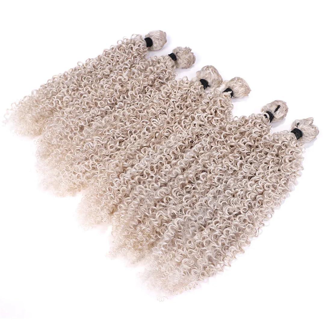 Generic Afro Kinky Curly Hair Synthetic Hair Bundles 12-14 Inches 6PCS 260G Blonde Weave Fake Hair Extensions