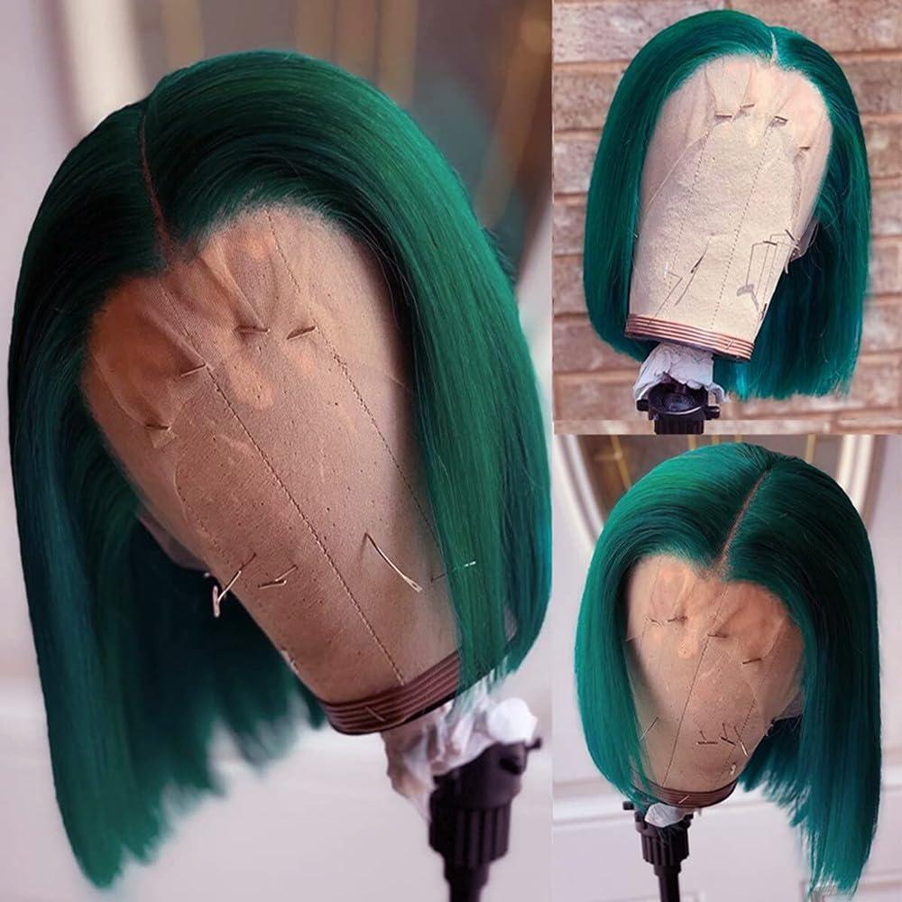 Superfect Superfect Dark Green Lace Front Wigs Human Hair Pre Plucked Bob Wig Human Hair 13x4 Frontal Lace Wig HD Transparent Short Human Hair Wigs for Women (16 Inch, Dark Green)