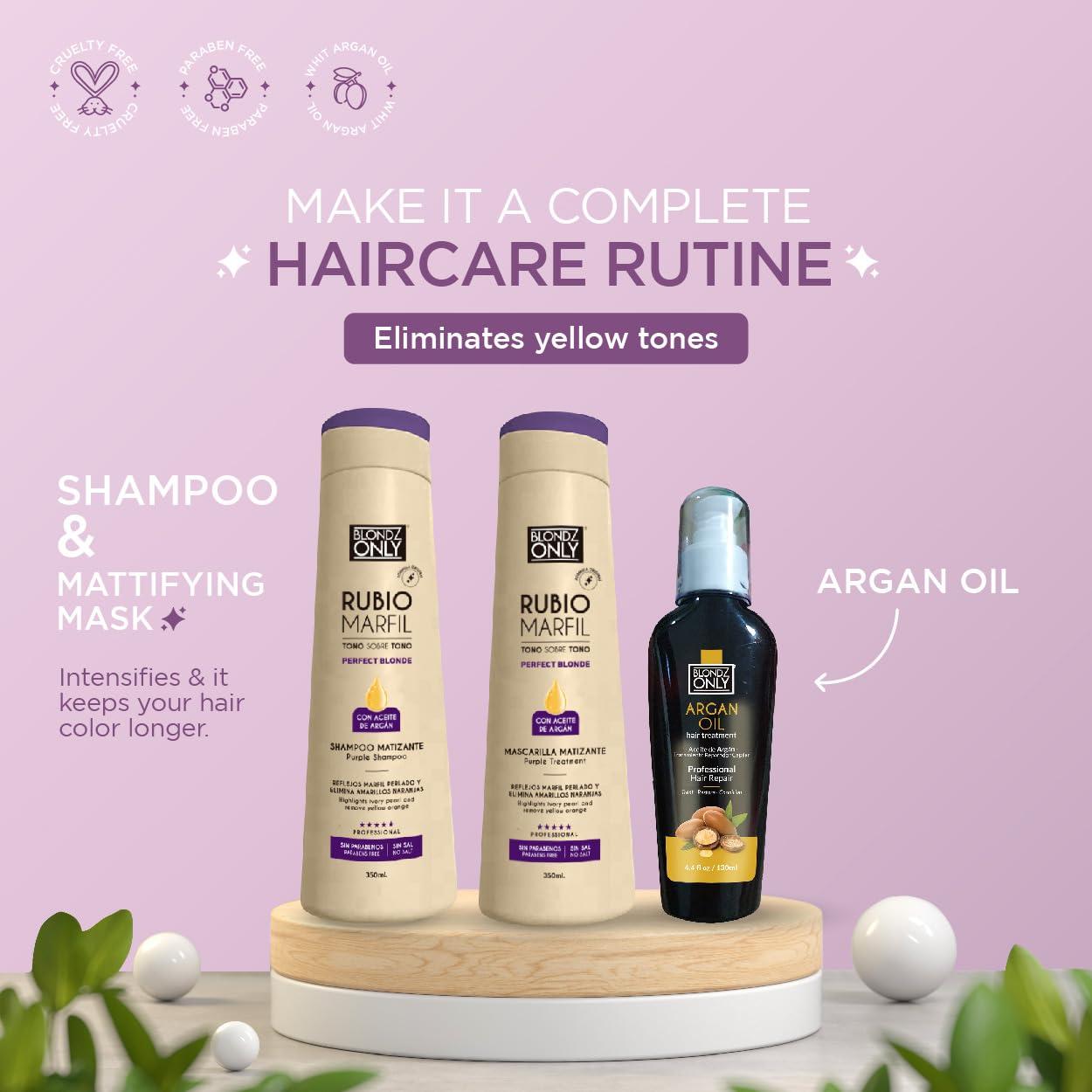 Blondz Only Blondz Only Purple Shampoo Rubio Marfil Blonde Pearl with Argan Oil Perfect Blonde (Perla Beige) 11.8 Fluid Ounce (350 ml)
