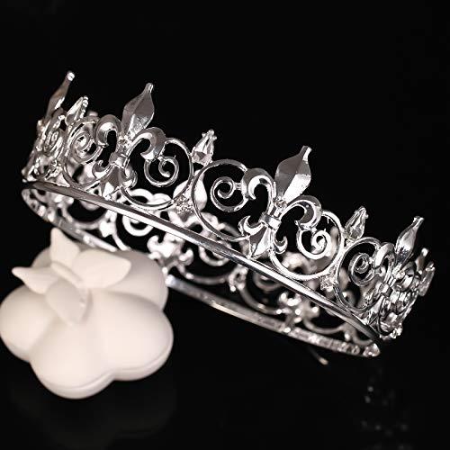 FORSEVEN FORSEVEN Full Round King Crown- Metal Rhinestone Crowns and Tiaras for Women and Men Party Prom (HG340 Silver)