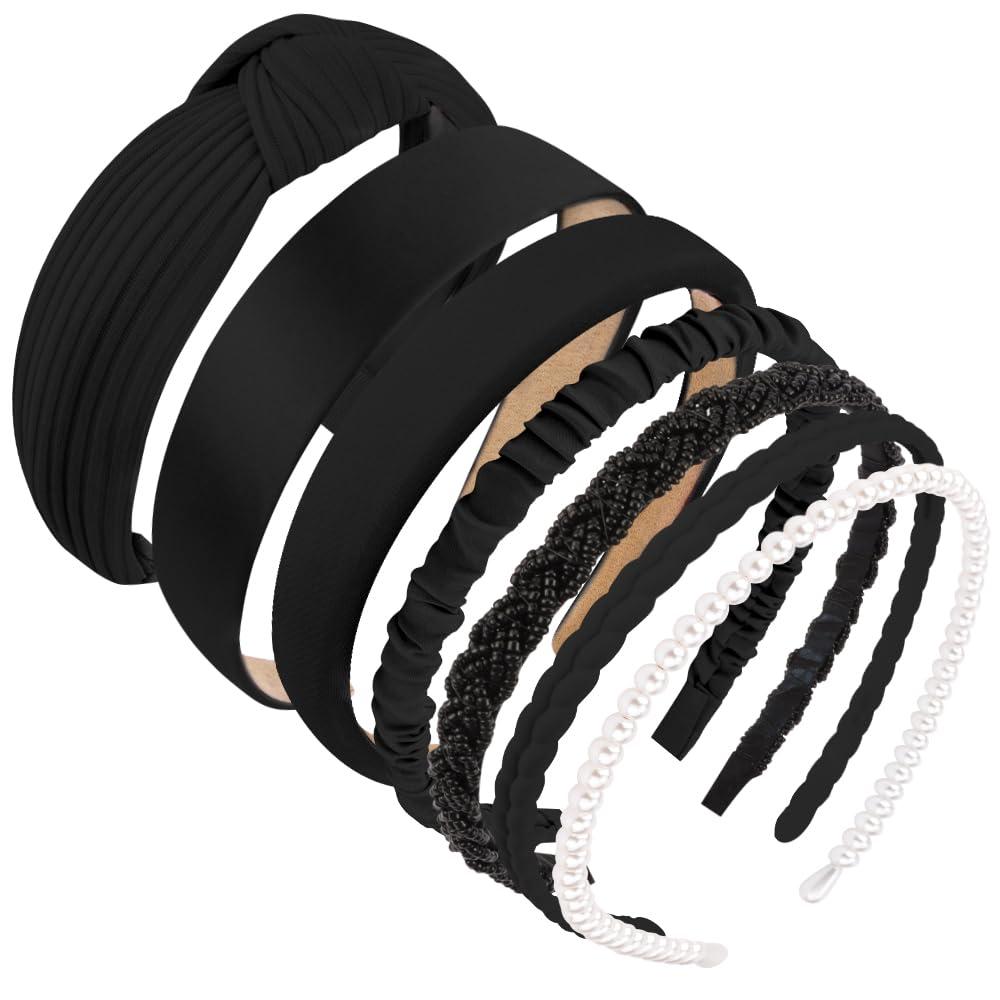 AHONEY AHONEY 7 Pack Black Headbands for Women Girls Headbands Non Slip Hairbands Cute Hair Accessories Multi-style Headband Pack Diademas Para Mujer (Black)