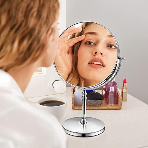 KEDSUM KEDSUM 1X/10X Magnifying Makeup Mirror, 8 Inch Large Table Mirror with Stand, Personal Makeup Mirror with Magnification, Double Sided Vanity Mirror with 360° Rotation, Detachable Base
