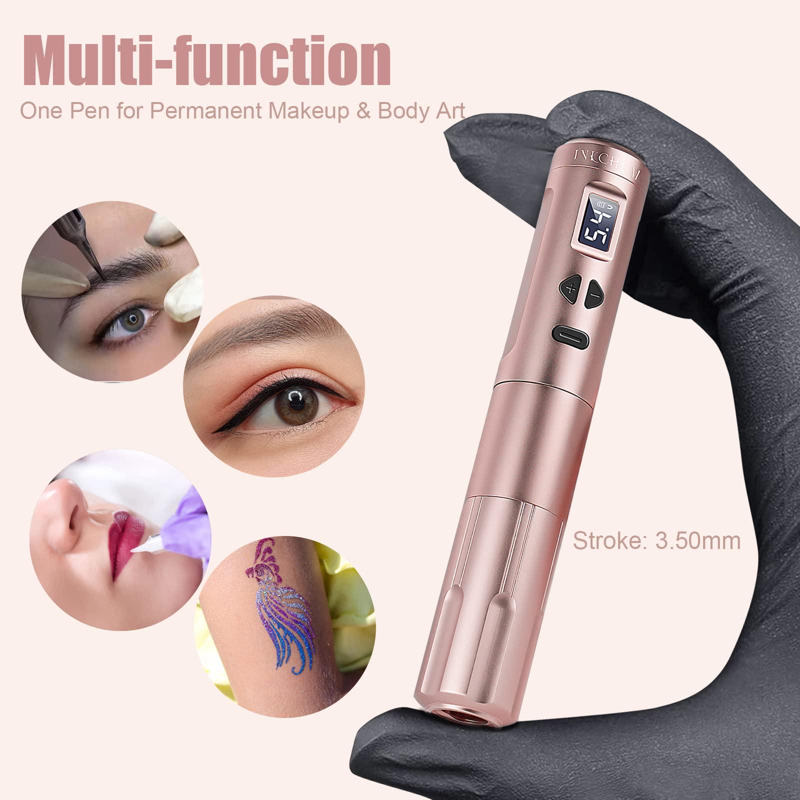 INKCHUM INKCHUM Microblading Supplies Wireless RCA Machine Pen with 2 Batteries Digital OLED Display 10W Coreless Motorfor Miroblading Shading Lining Eyeliner Lips(Rose Gold)