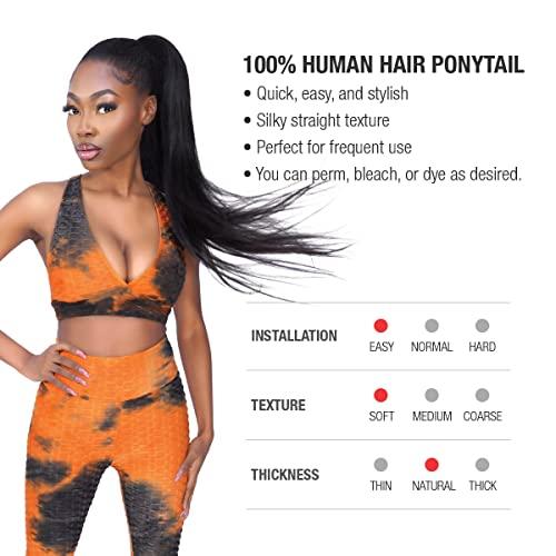 Celebrity Celebrity 24 Inch Drawstring Ponytail Straight Virgin Unprocessed Human Hair Ponytail for Black Women natural black color hairpiece with clip in binding ponytail hair extension (24 Inch (Pack of 1), N
