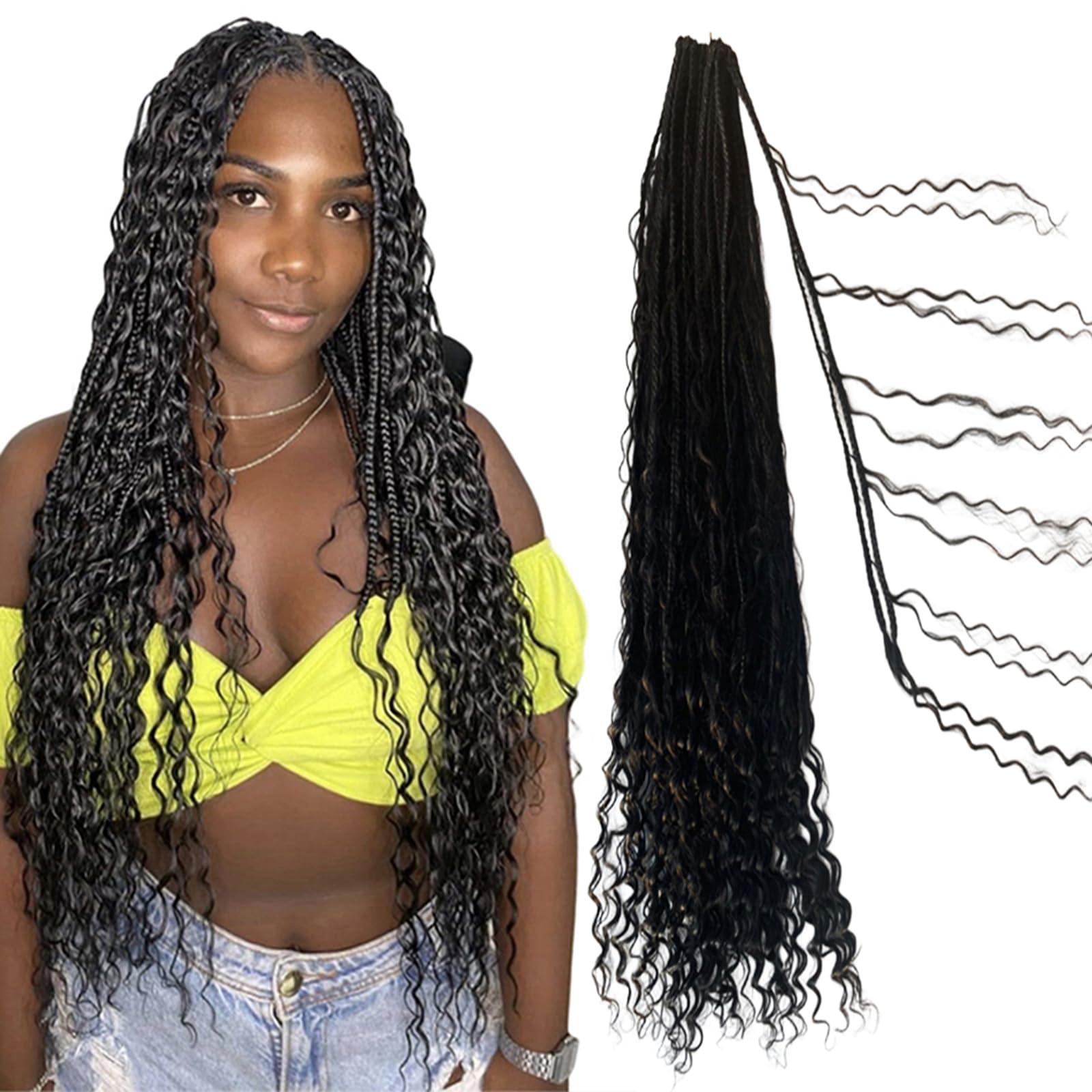 CHARMING YOU Boho Box Braids Crochet With Human Hair Curls Synthetic Braiding Pre-looped Goddess Hair Extensions Boho Knotless Braids for Women 18 Inch 40Strands