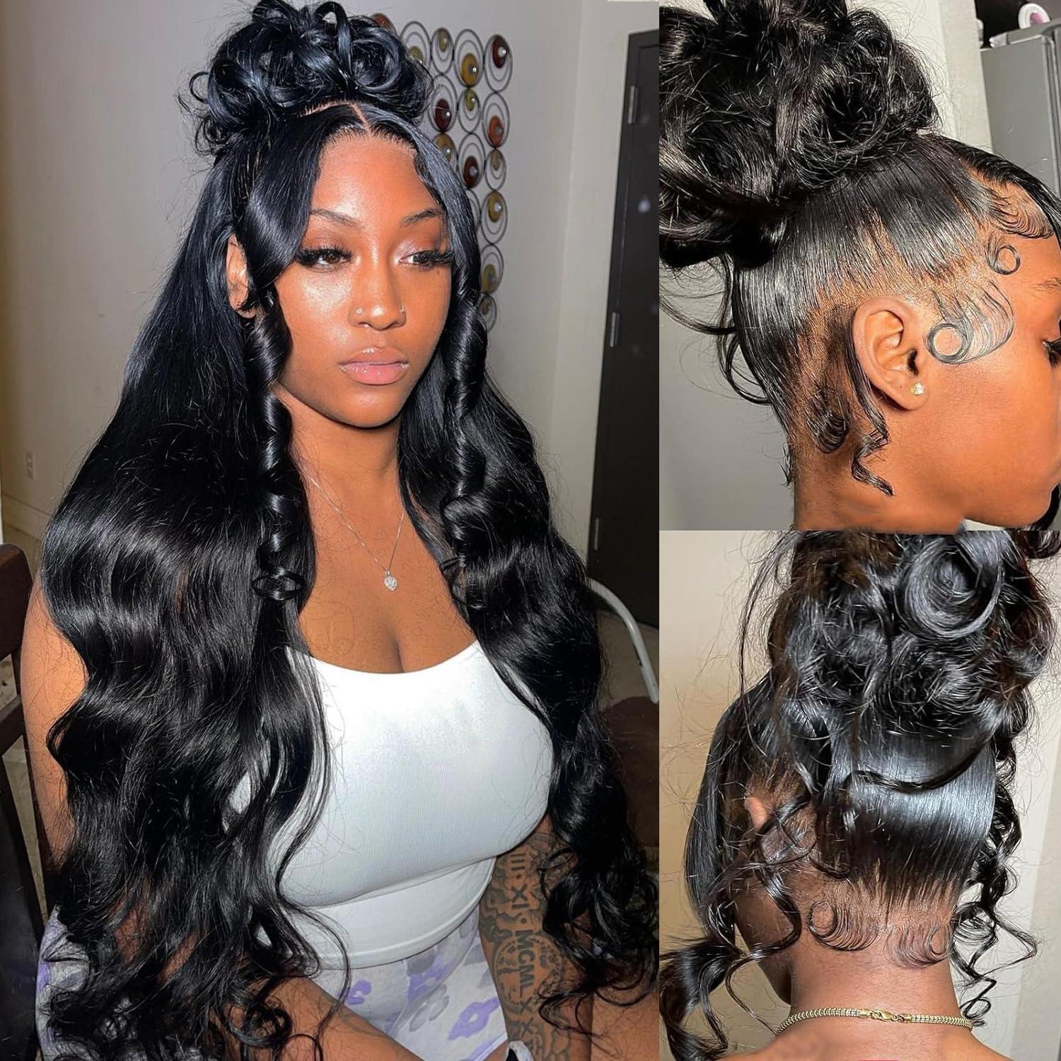 celaude celaude Body Wave 360 Lace Front Wigs Human Hair Pre Plucked 360 Full Lace Frontal Human Hair Wigs for Women Hd Lace Wig with Baby Hair Around Natural Color 32 inch